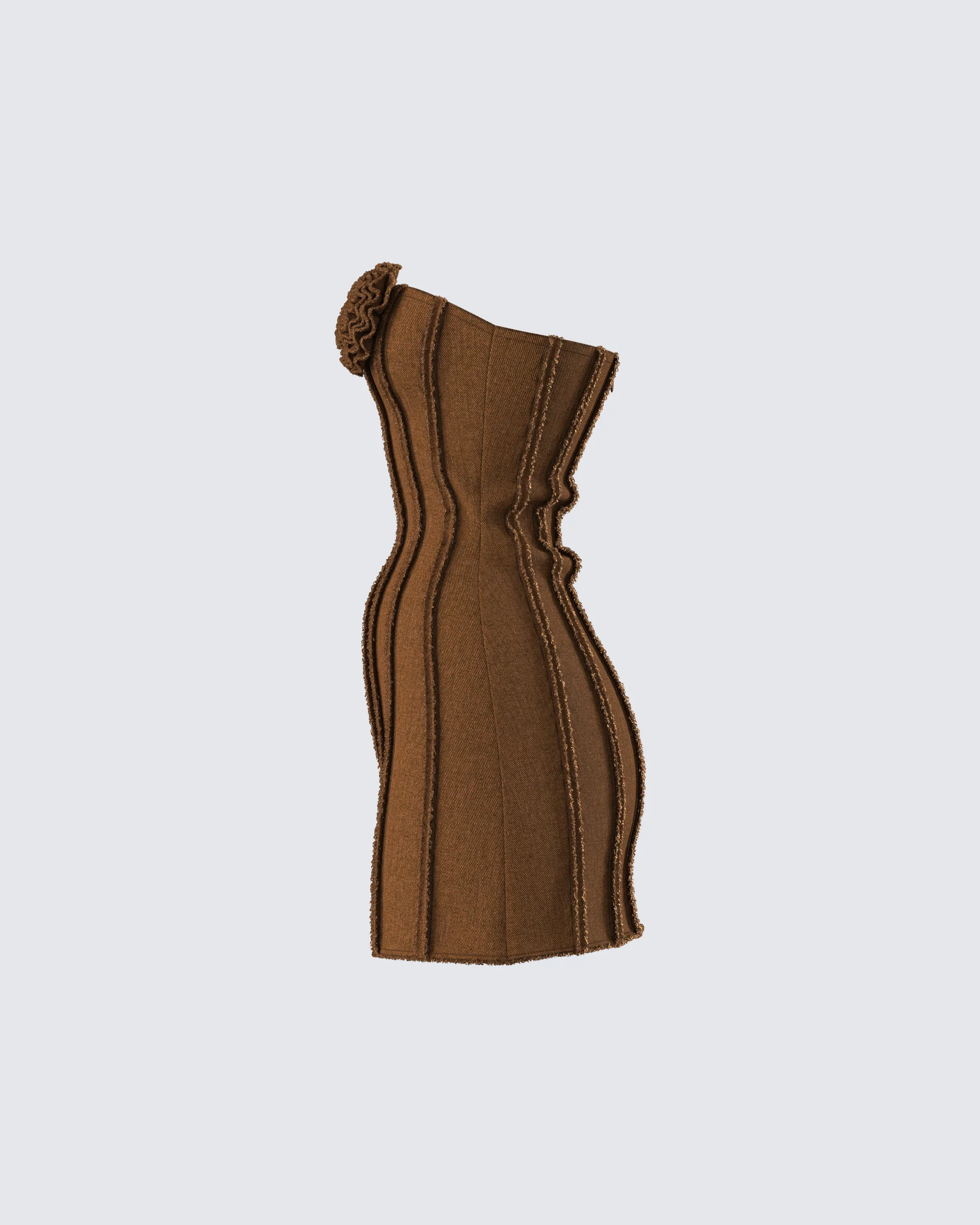 Ruby Brown Strapless Mini Dress - Image 2