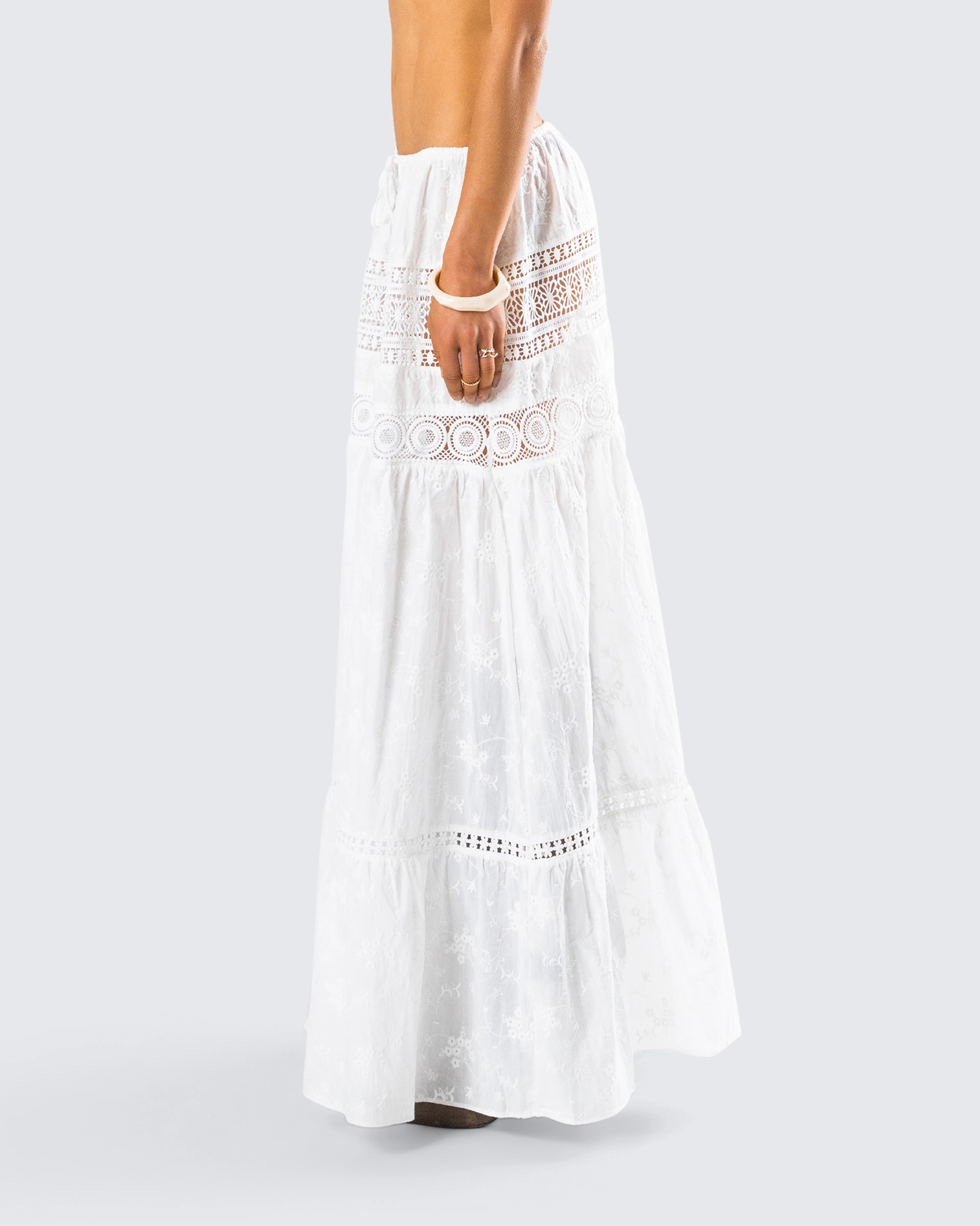 Rue White Cotton Floral Maxi Skirt - Image 6