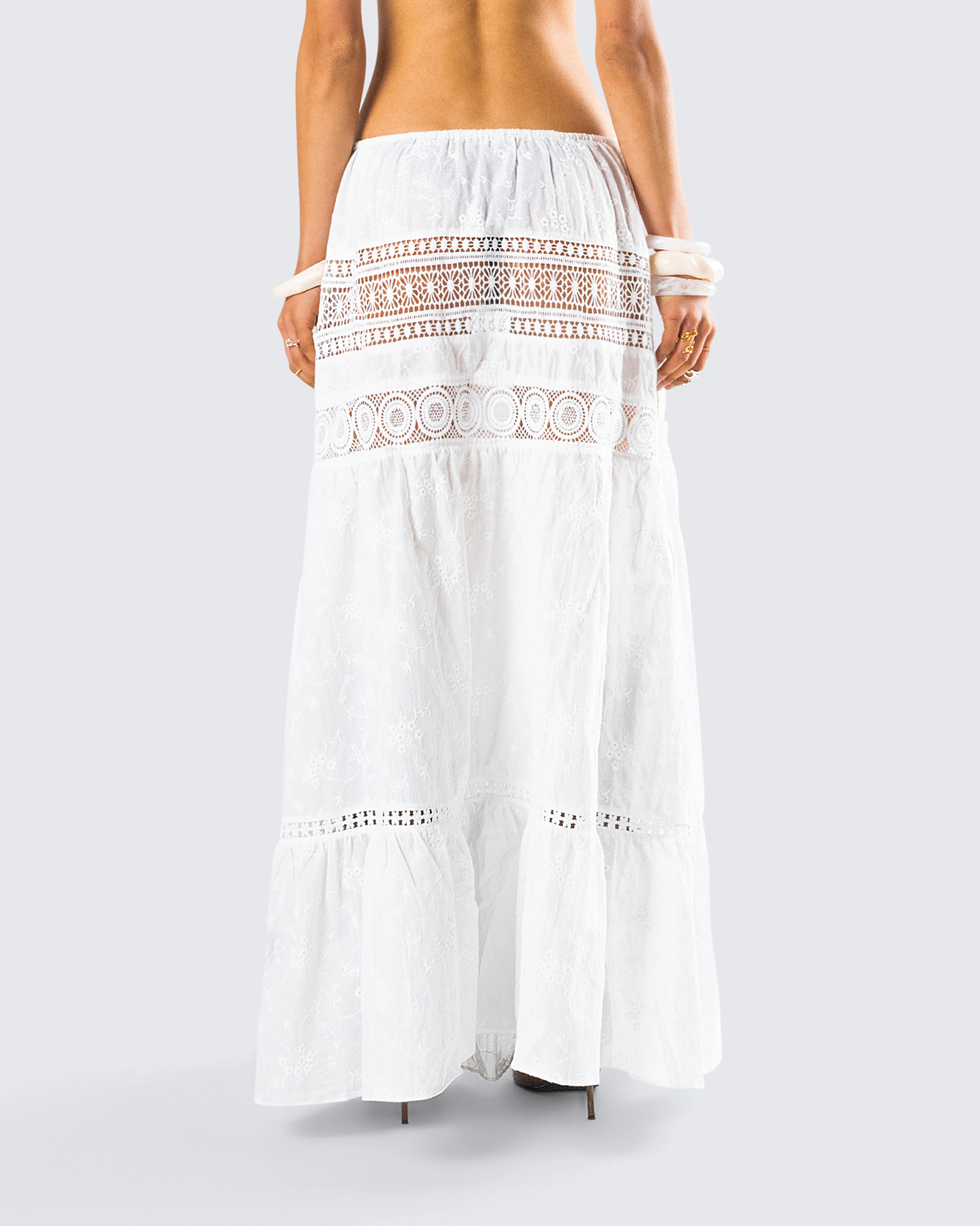Rue White Cotton Floral Maxi Skirt - Image 7