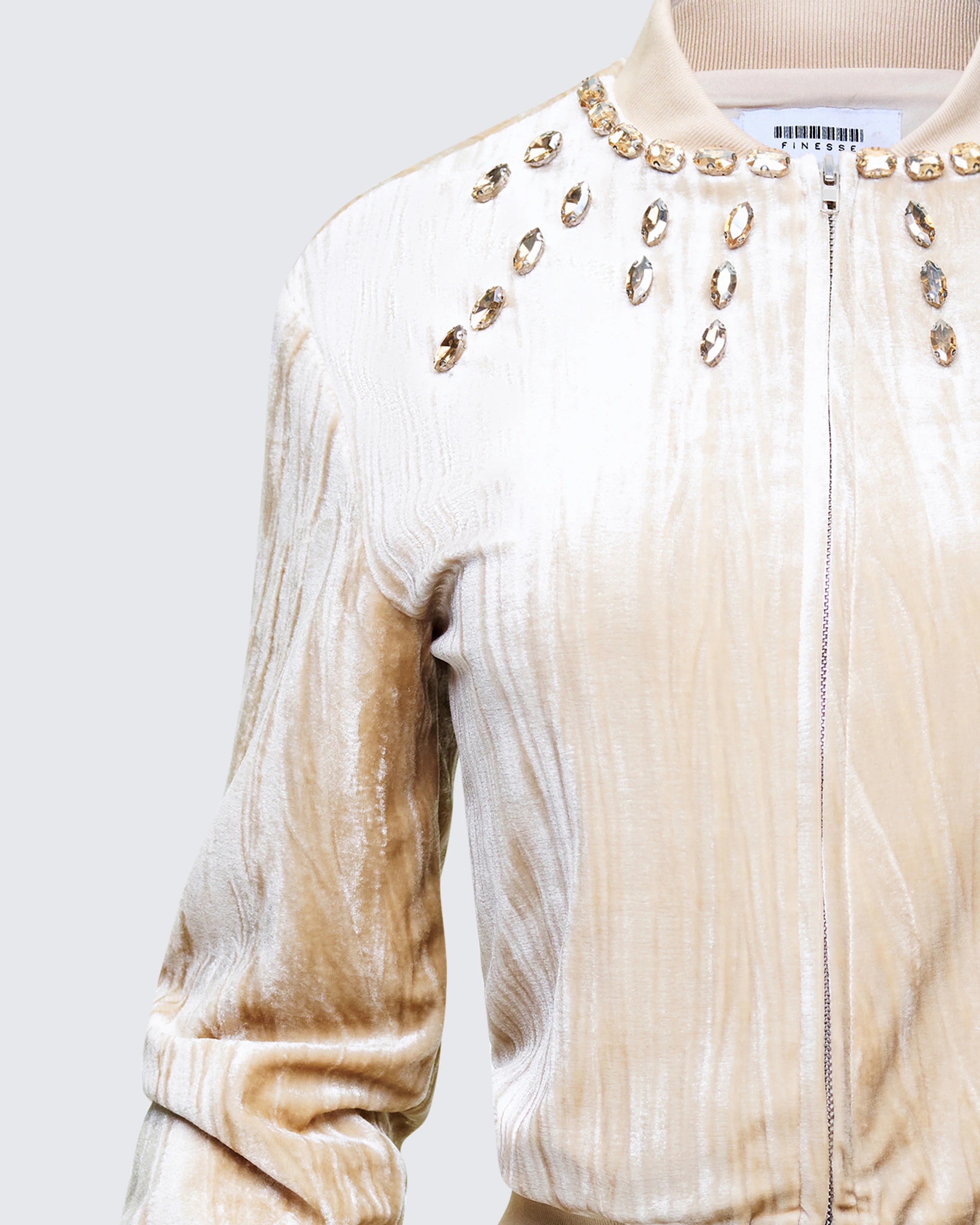 Runa Beige Velour Embellished Jacket - Image 6
