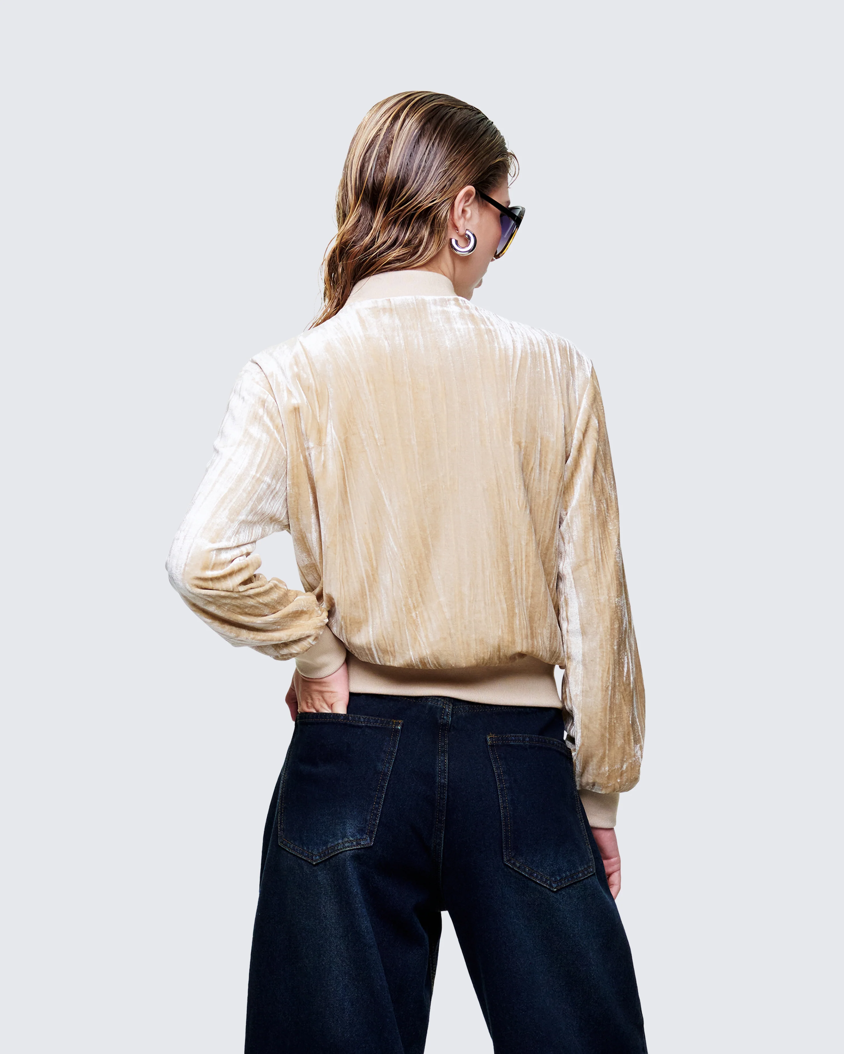 Runa Beige Velour Embellished Jacket - Image 4