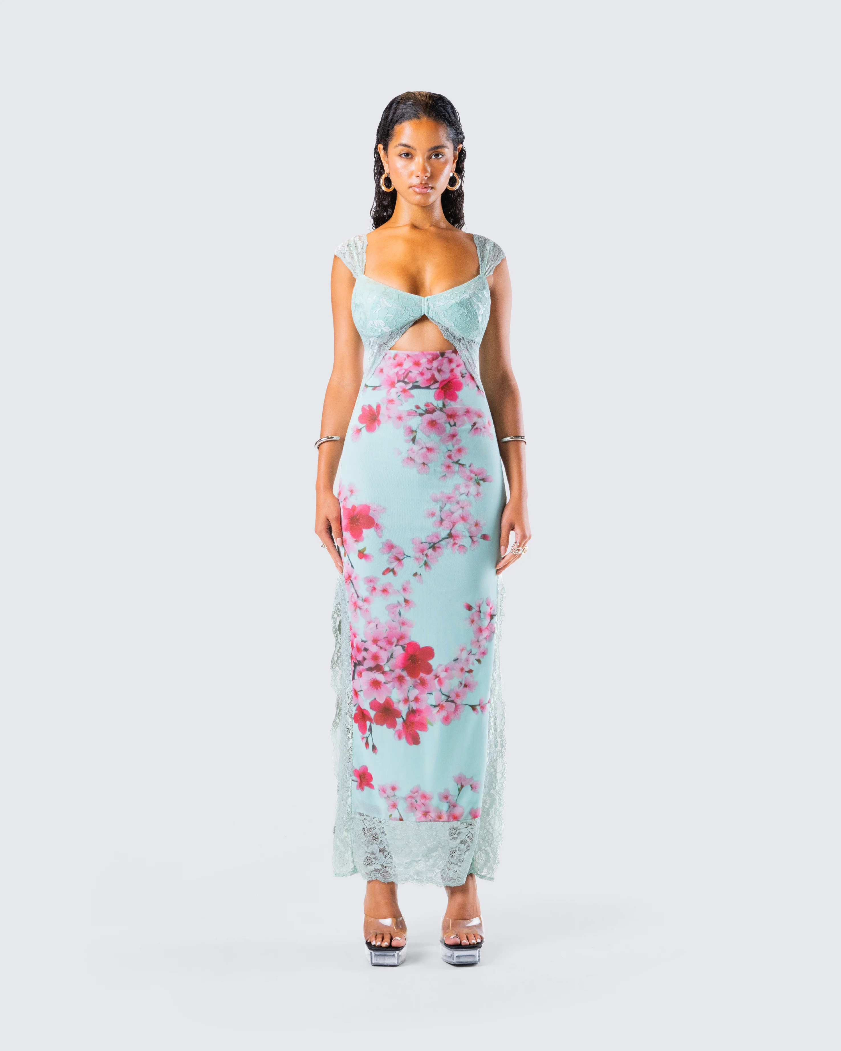 Ryliana Green Floral Mesh Maxi Dress - Image 4