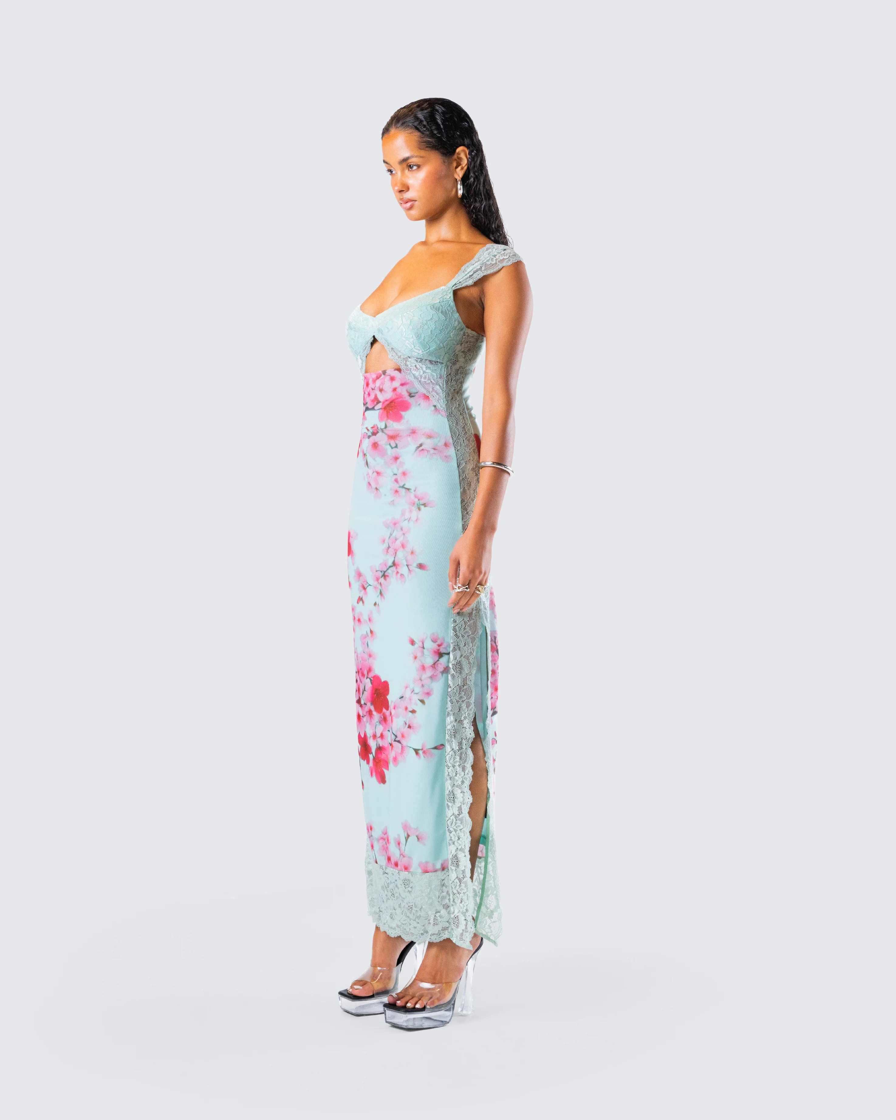 Ryliana Green Floral Mesh Maxi Dress - Image 5