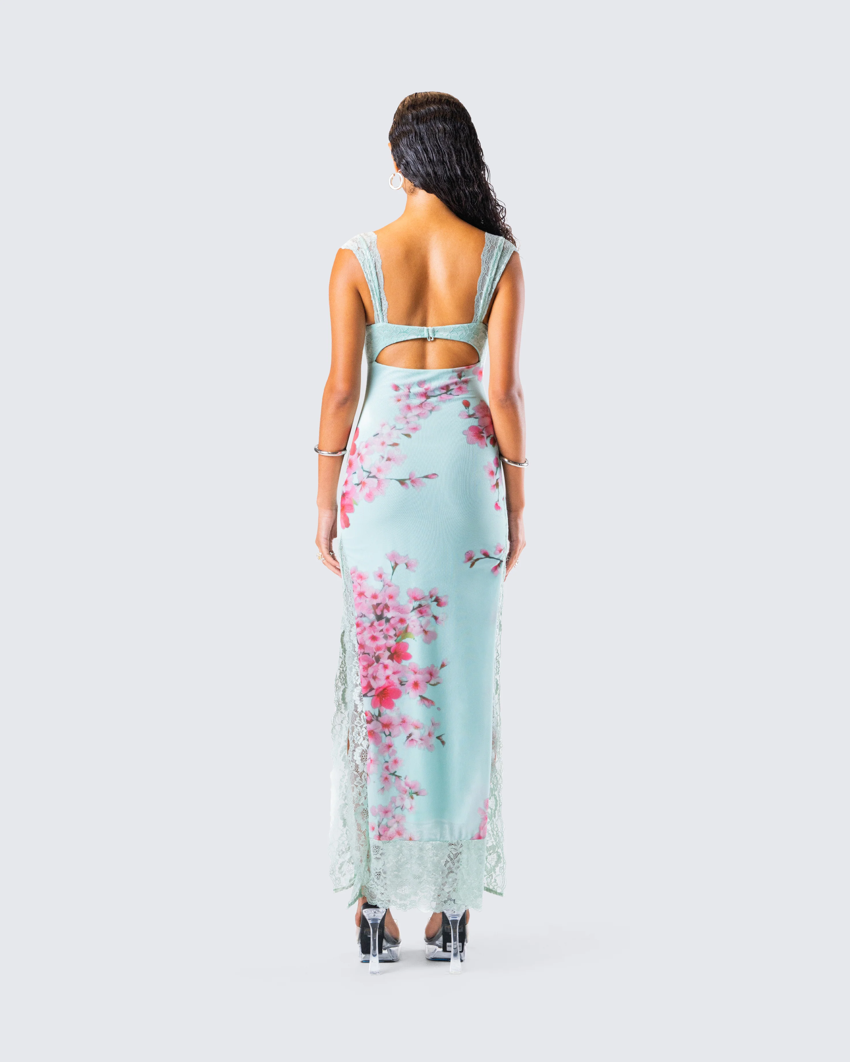 Ryliana Green Floral Mesh Maxi Dress - Image 7
