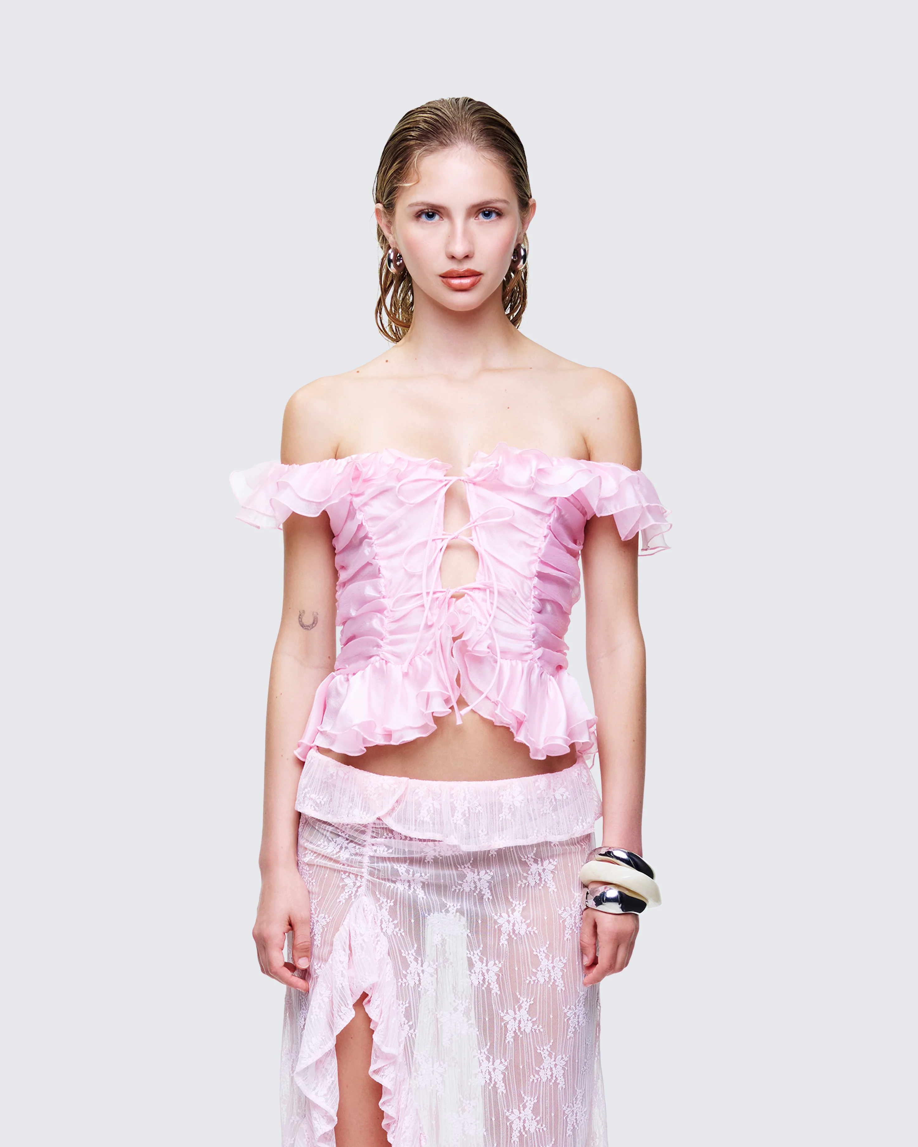 Sabella Blush Chiffon Sheer Top - Image 2