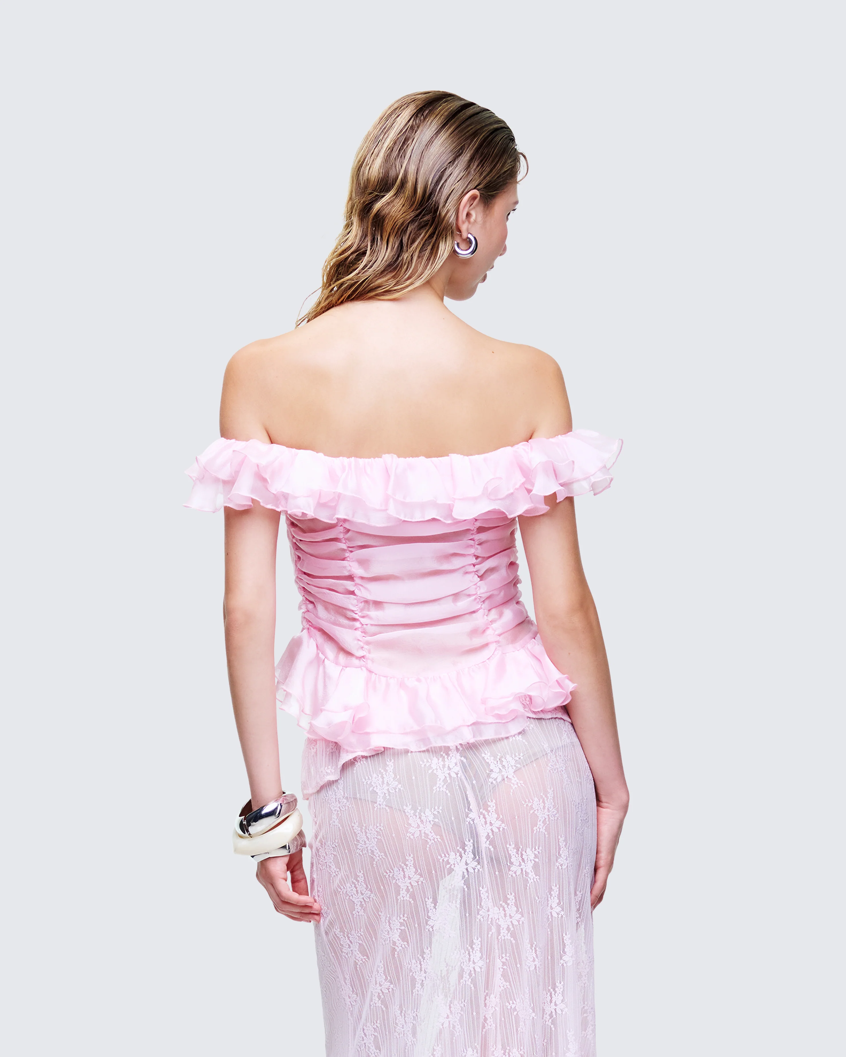 Sabella Blush Chiffon Sheer Top - Image 4