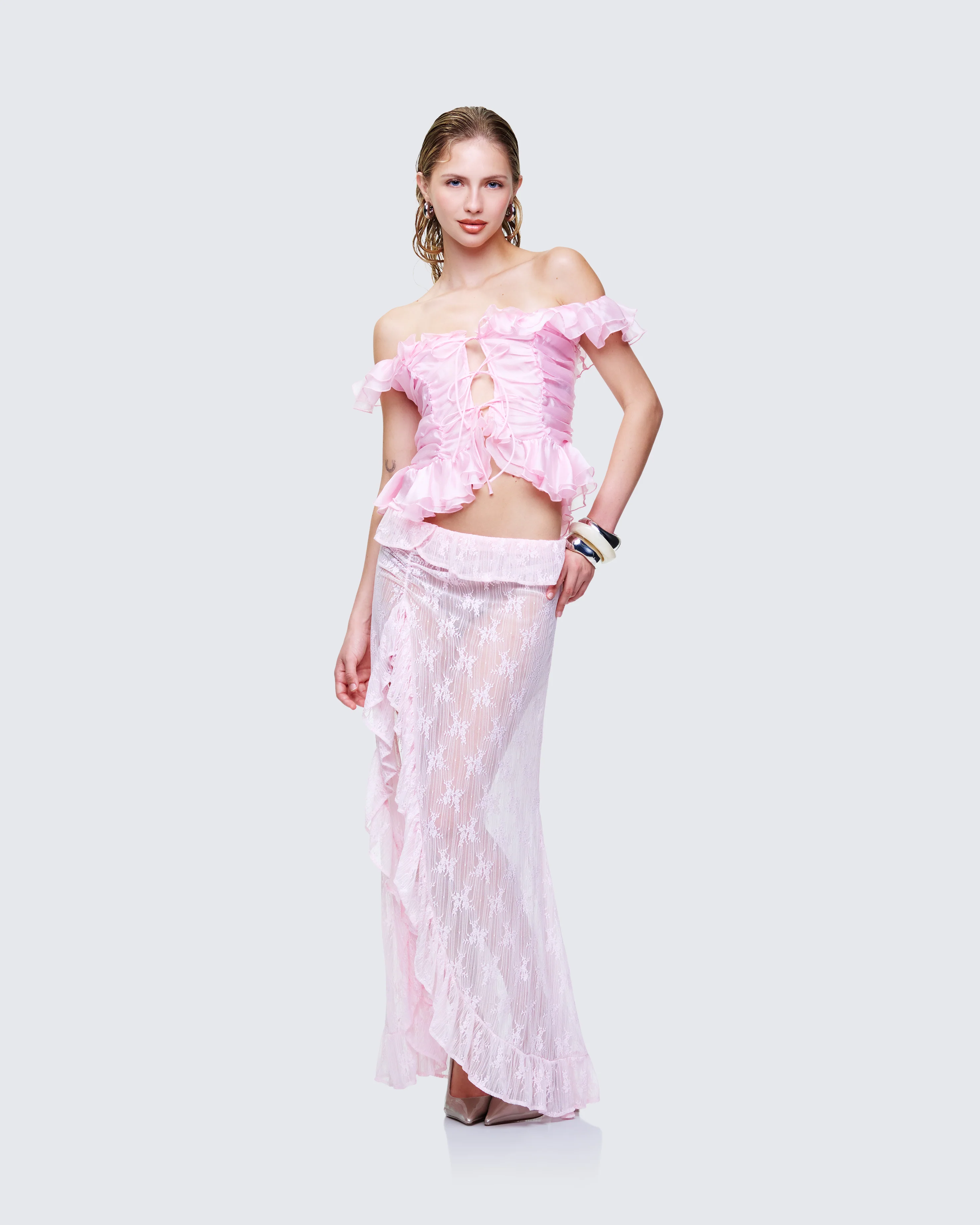 Sabella Blush Chiffon Sheer Top - Image 5