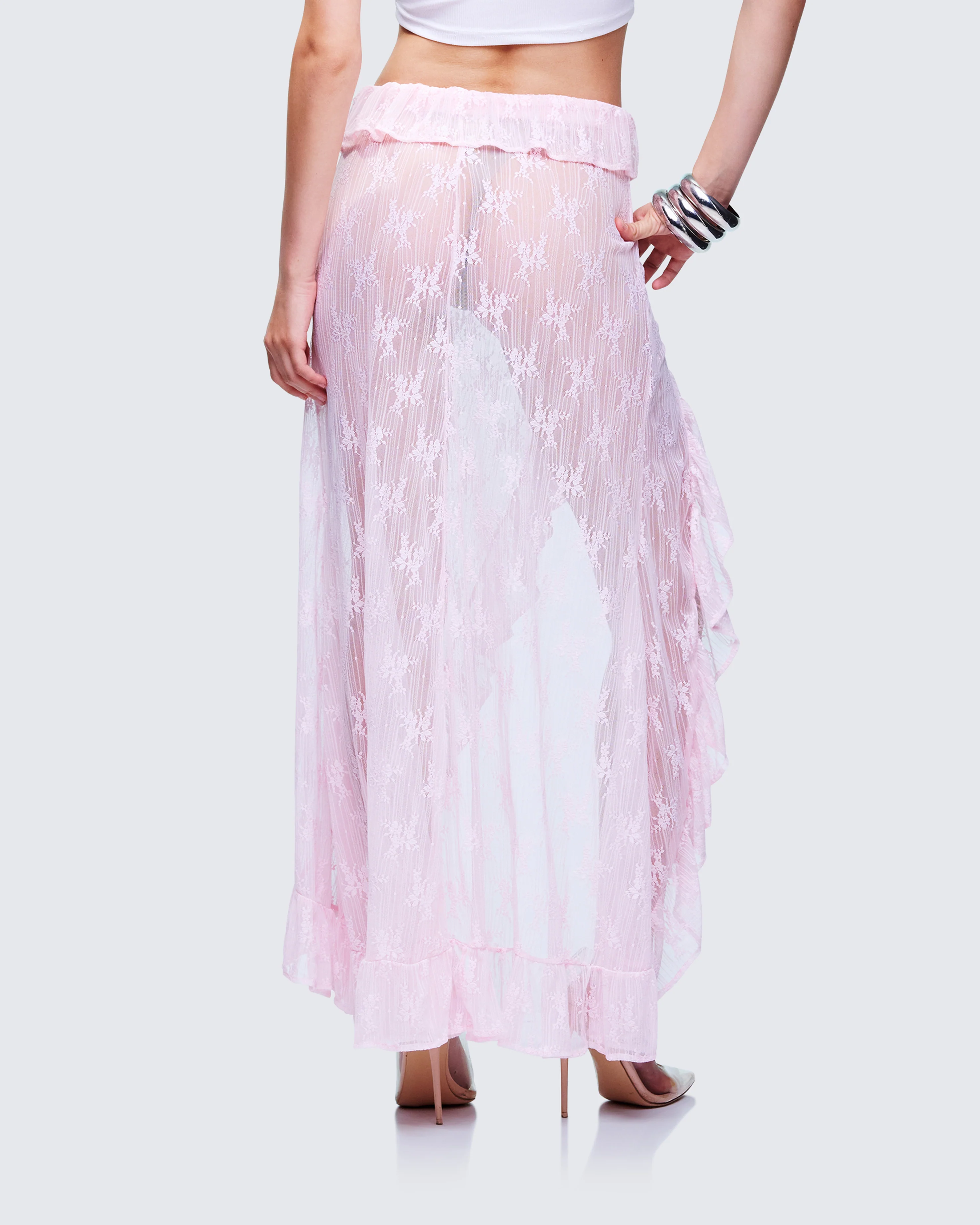Sabella Blush Sheer Lace Maxi Skirt - Image 4