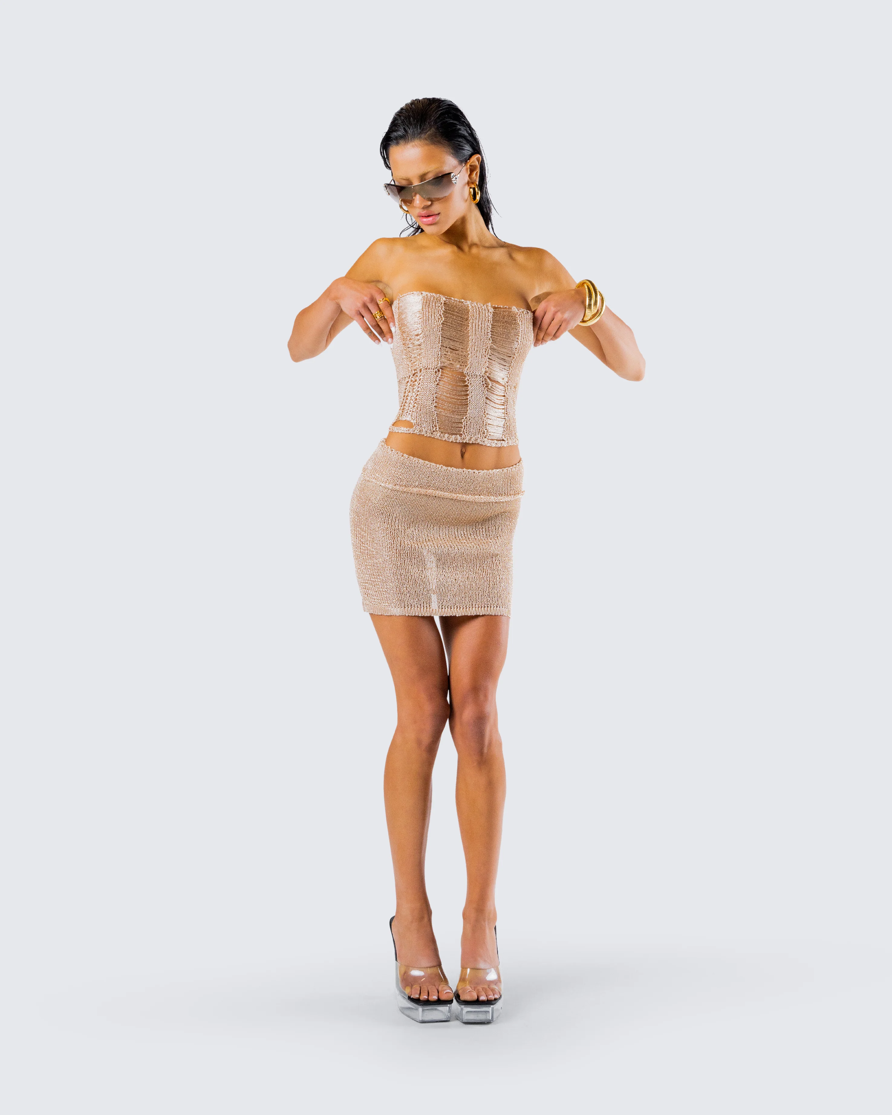 Sakura Gold Knit Micro Mini Skirt - Image 9