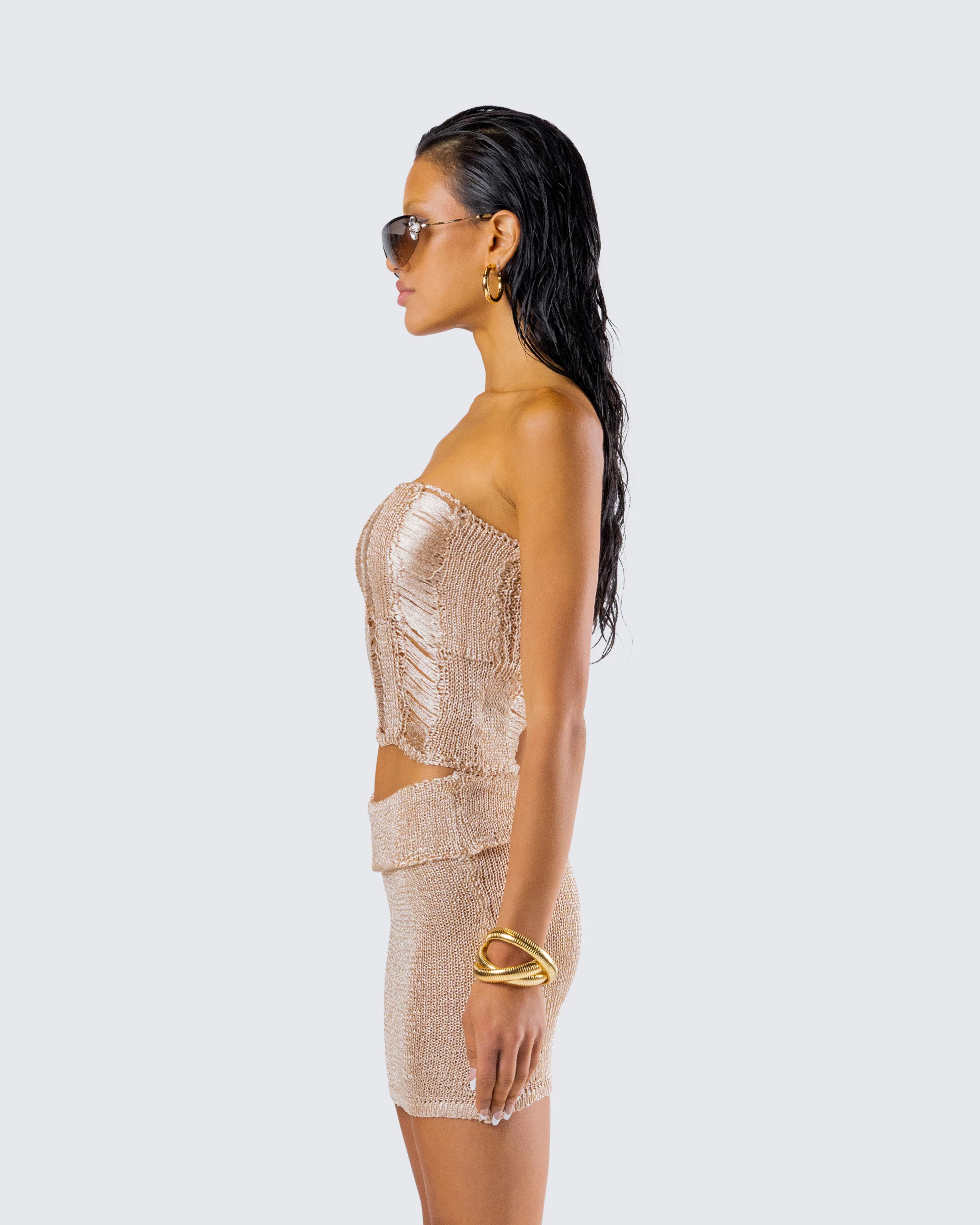 Sakura Gold Knit Tube Top - Image 6
