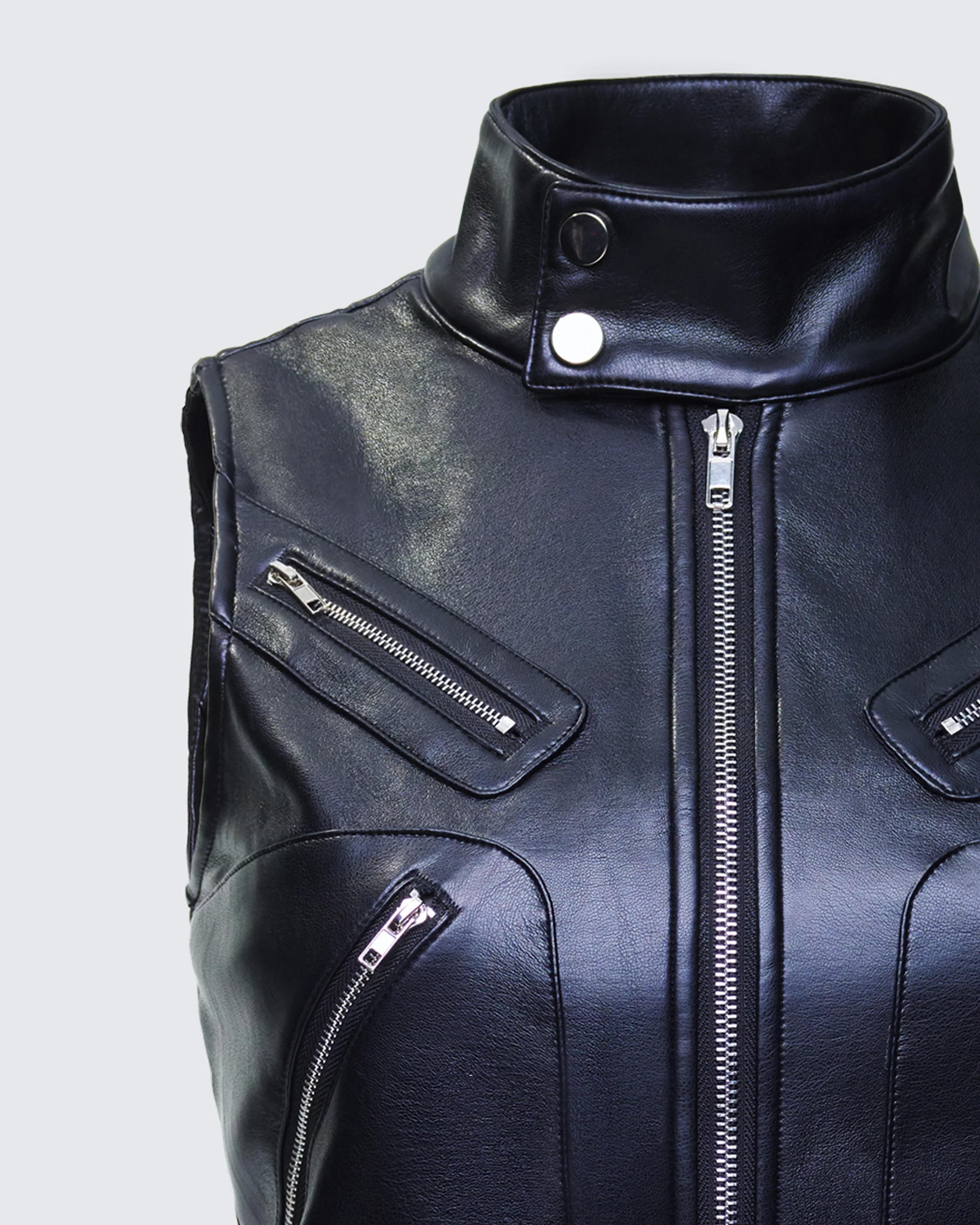 Salma Black Vegan Leather Vest Jacket - Image 6