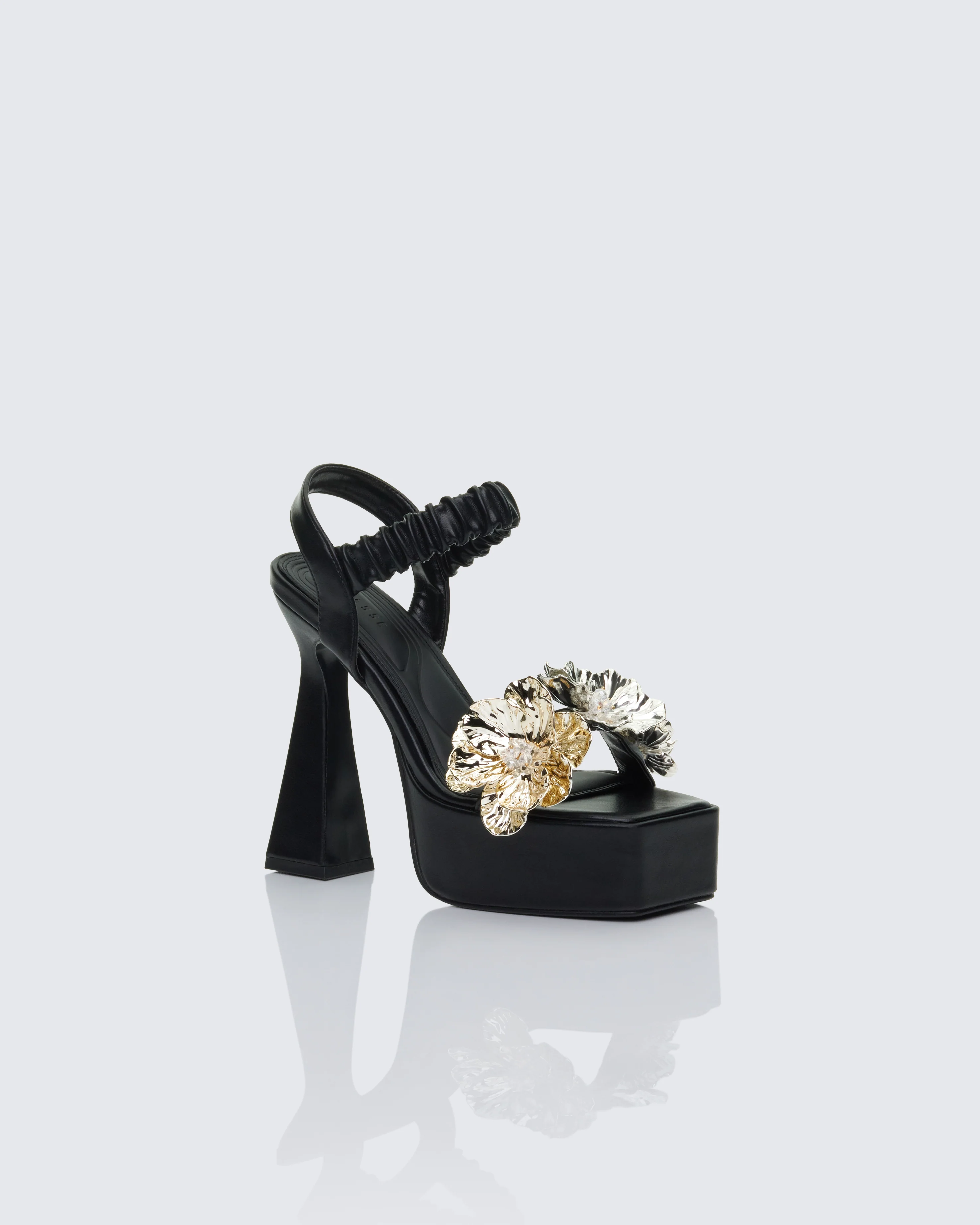 Sam Black Flower Platform Sandal With Scrunchie Strap - Image 2