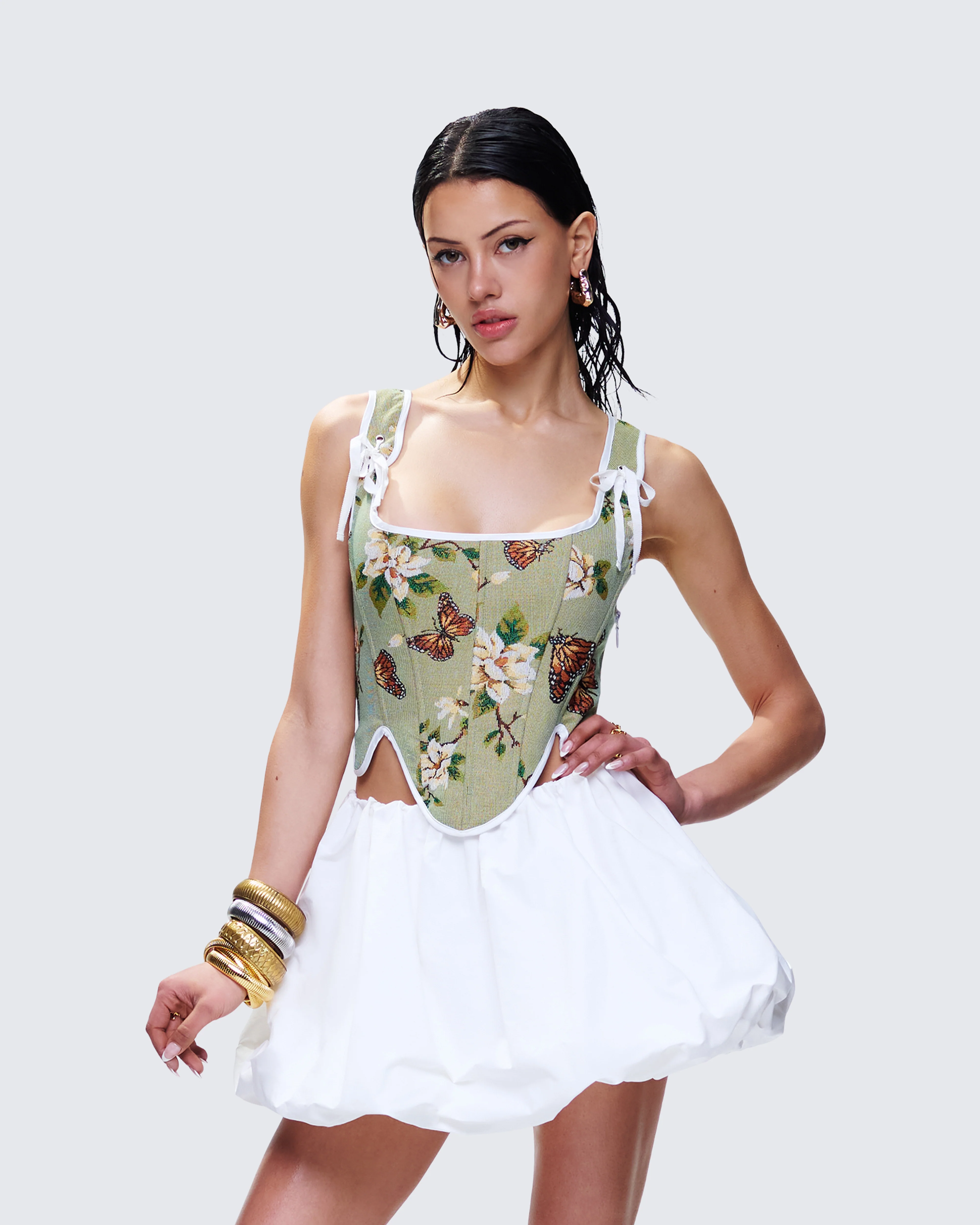 Samara Green Floral Jacquard Corset Top - Image 3