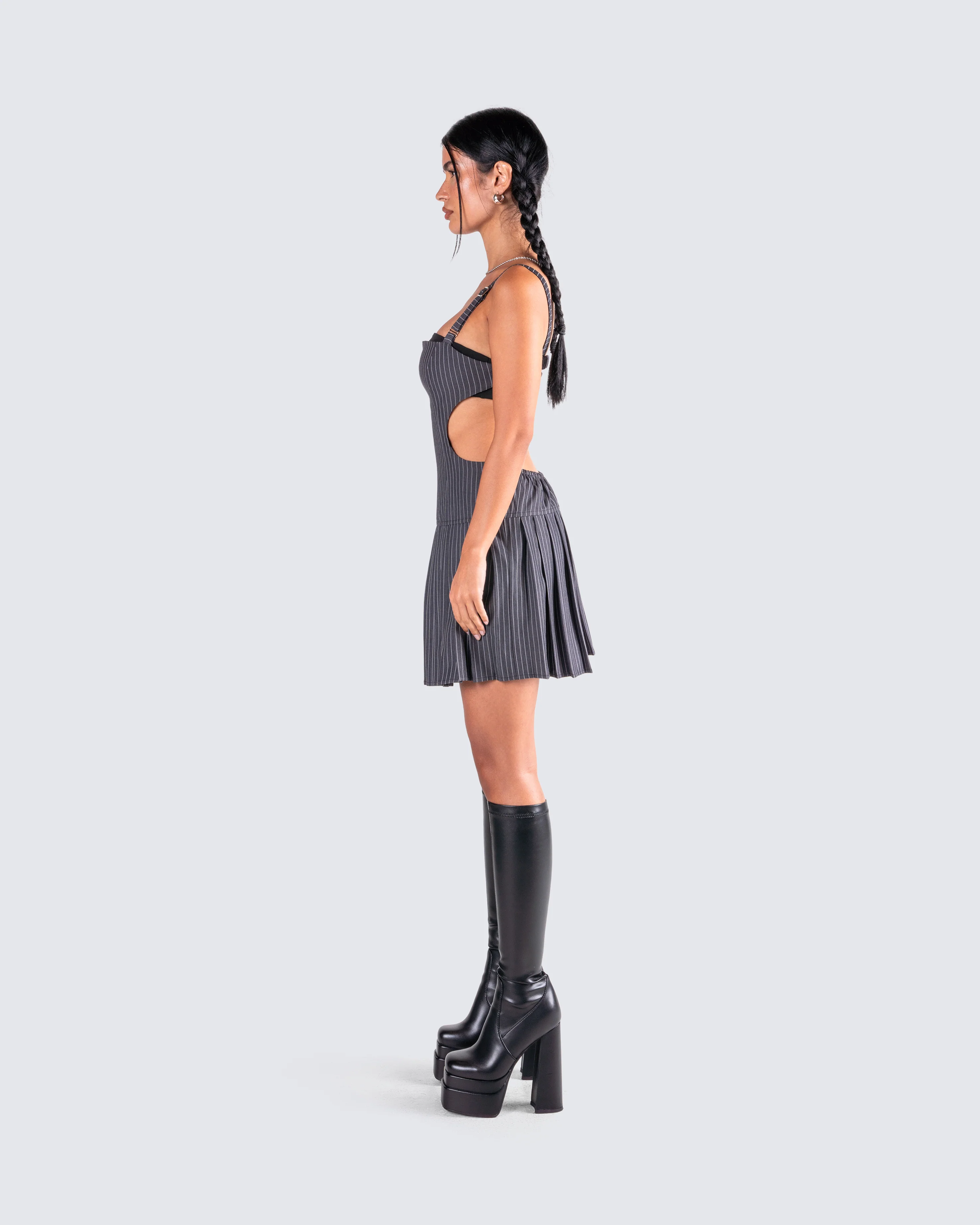 Samus Grey Pinstripe Mini Dress - Image 6