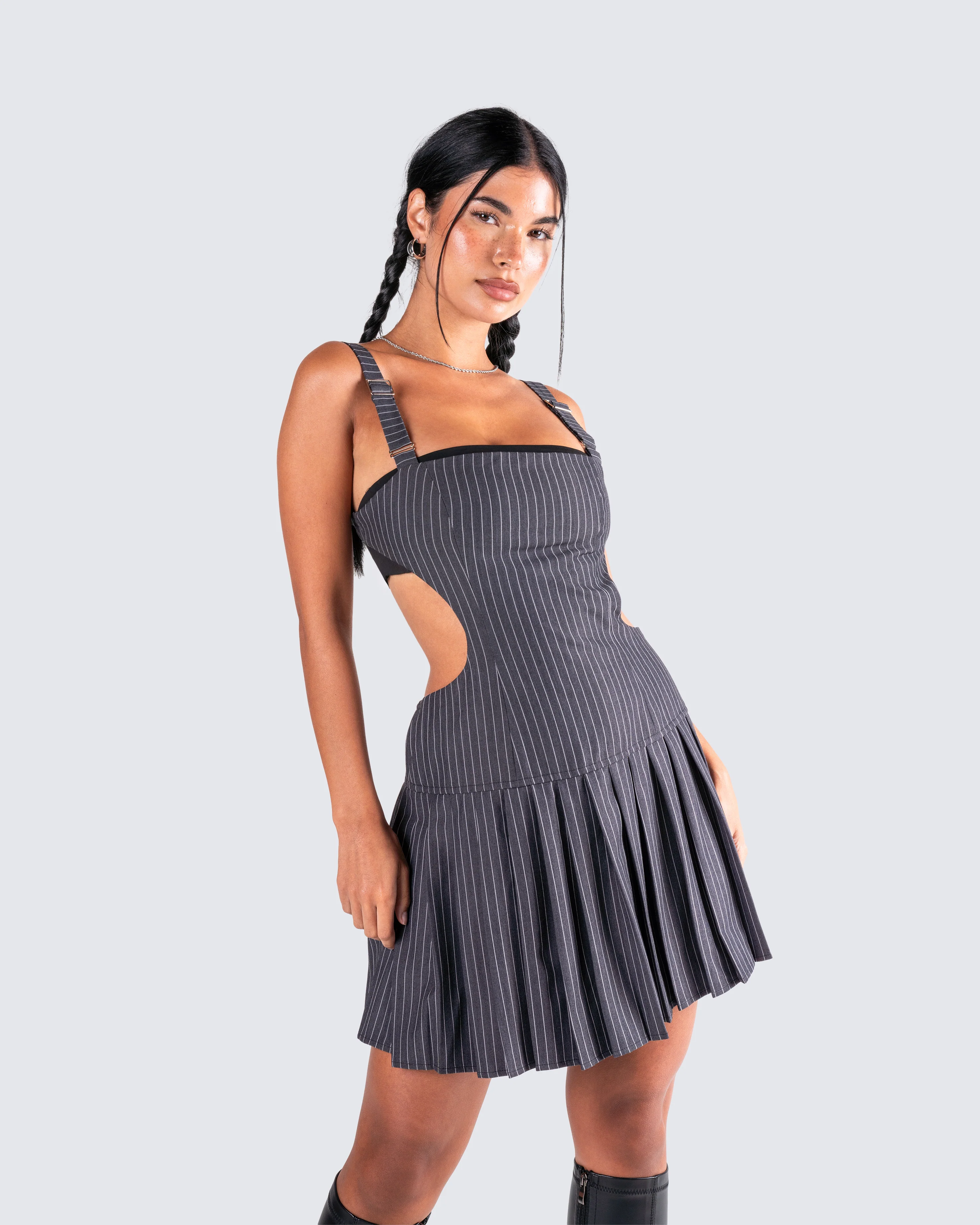 Samus Grey Pinstripe Mini Dress - Image 9