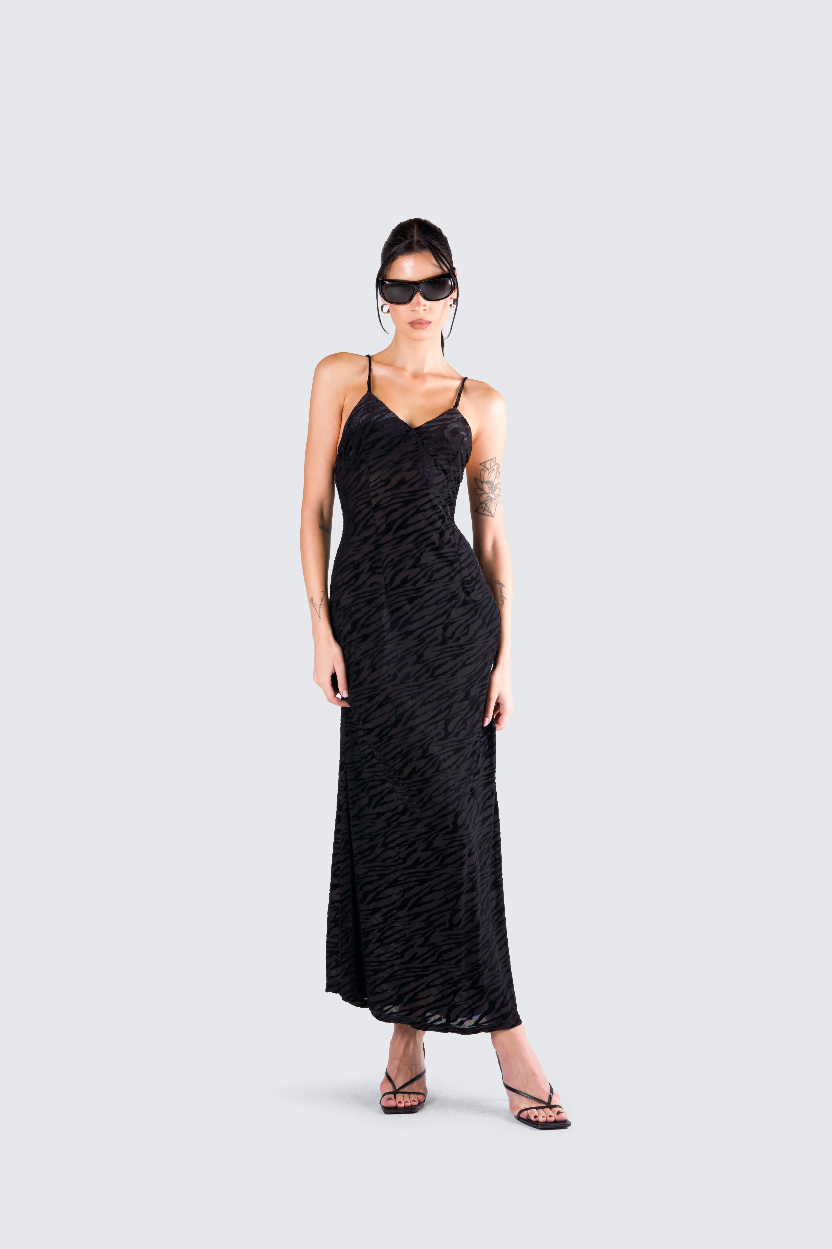 Santana Black Mesh Maxi Dress - Image 8