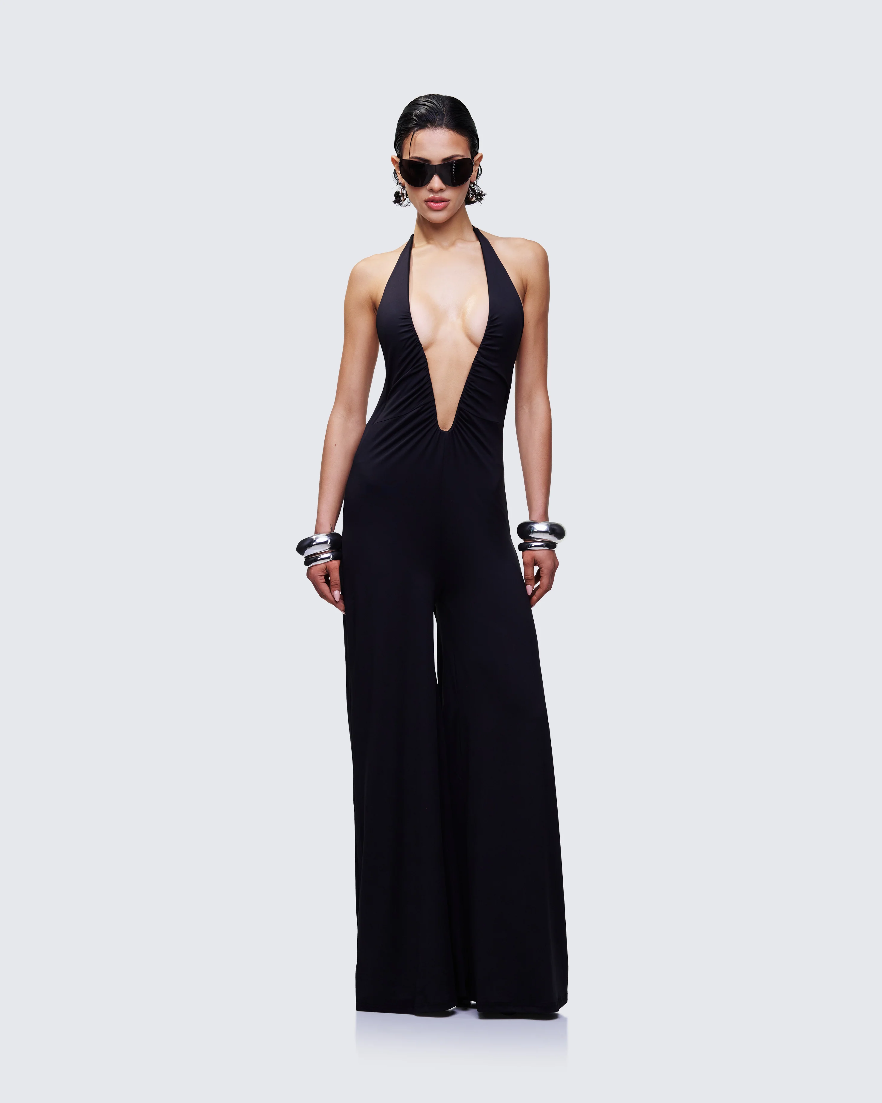 Saoirse Black Plunge Neck Jumpsuit - Image 3