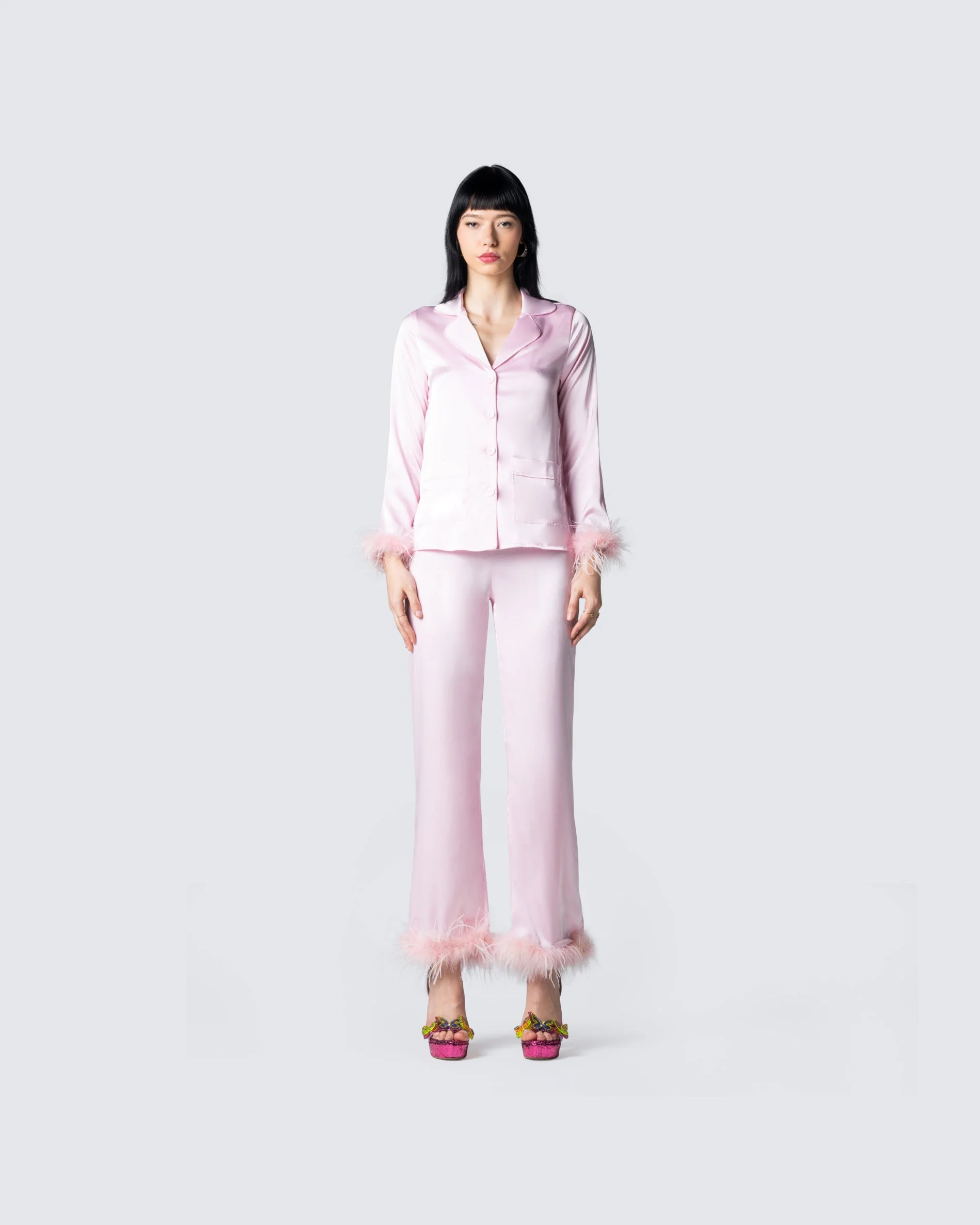 Sarah Pink Feather Trim Top - Image 4