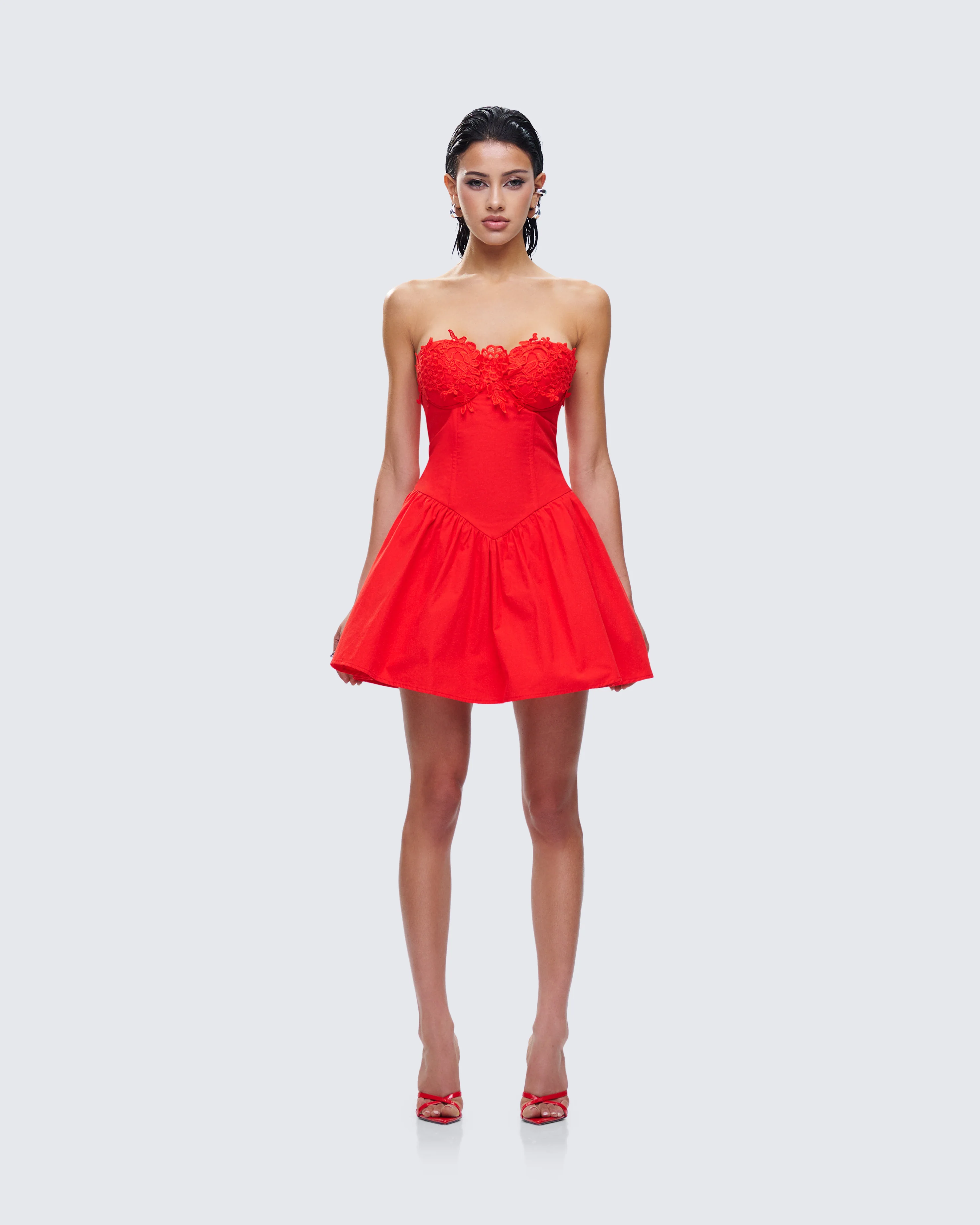 Sarai Red Lace Applique Mini Dress - Image 4
