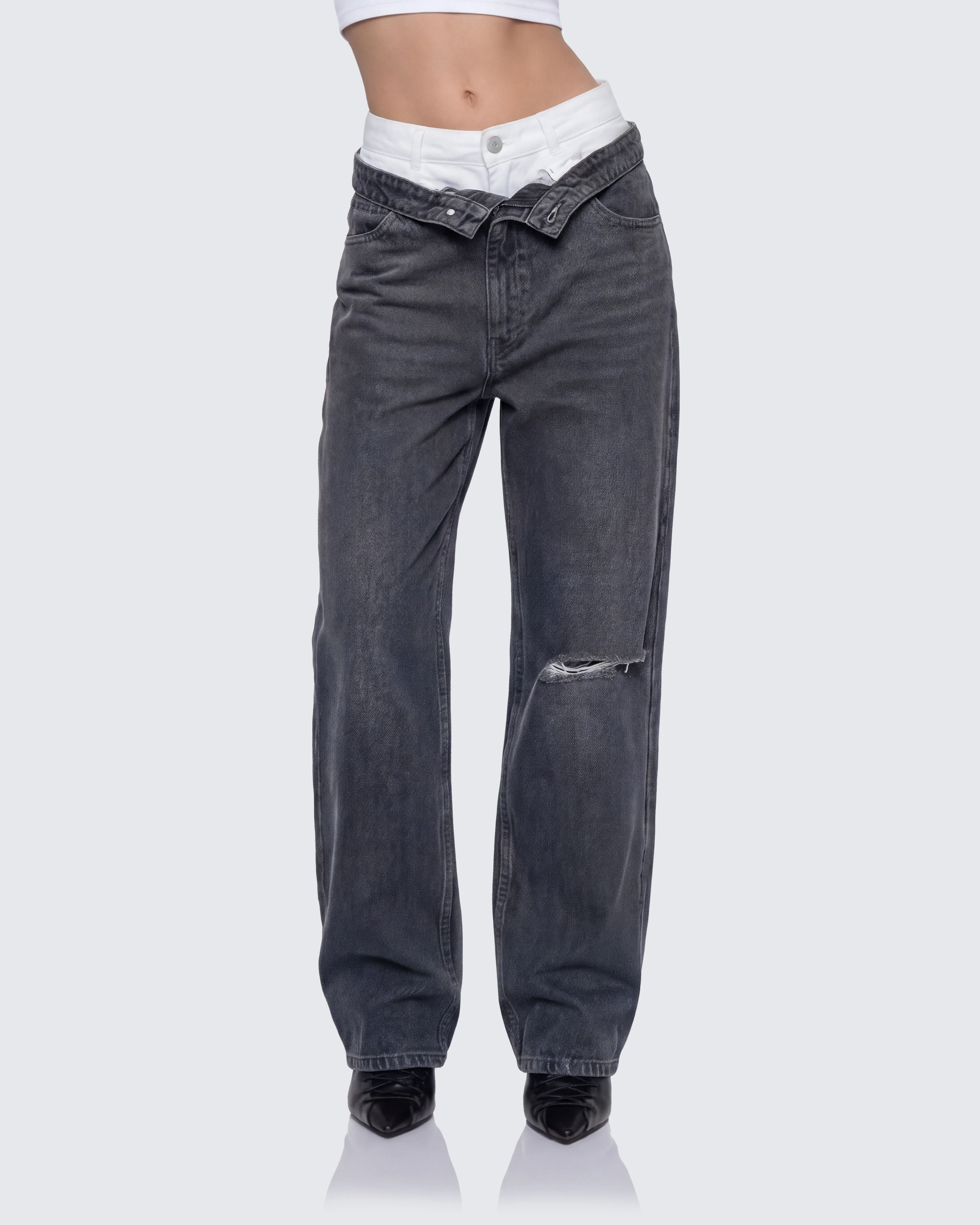 Saxony Grey Double Layer Baggy Jeans - Image 3