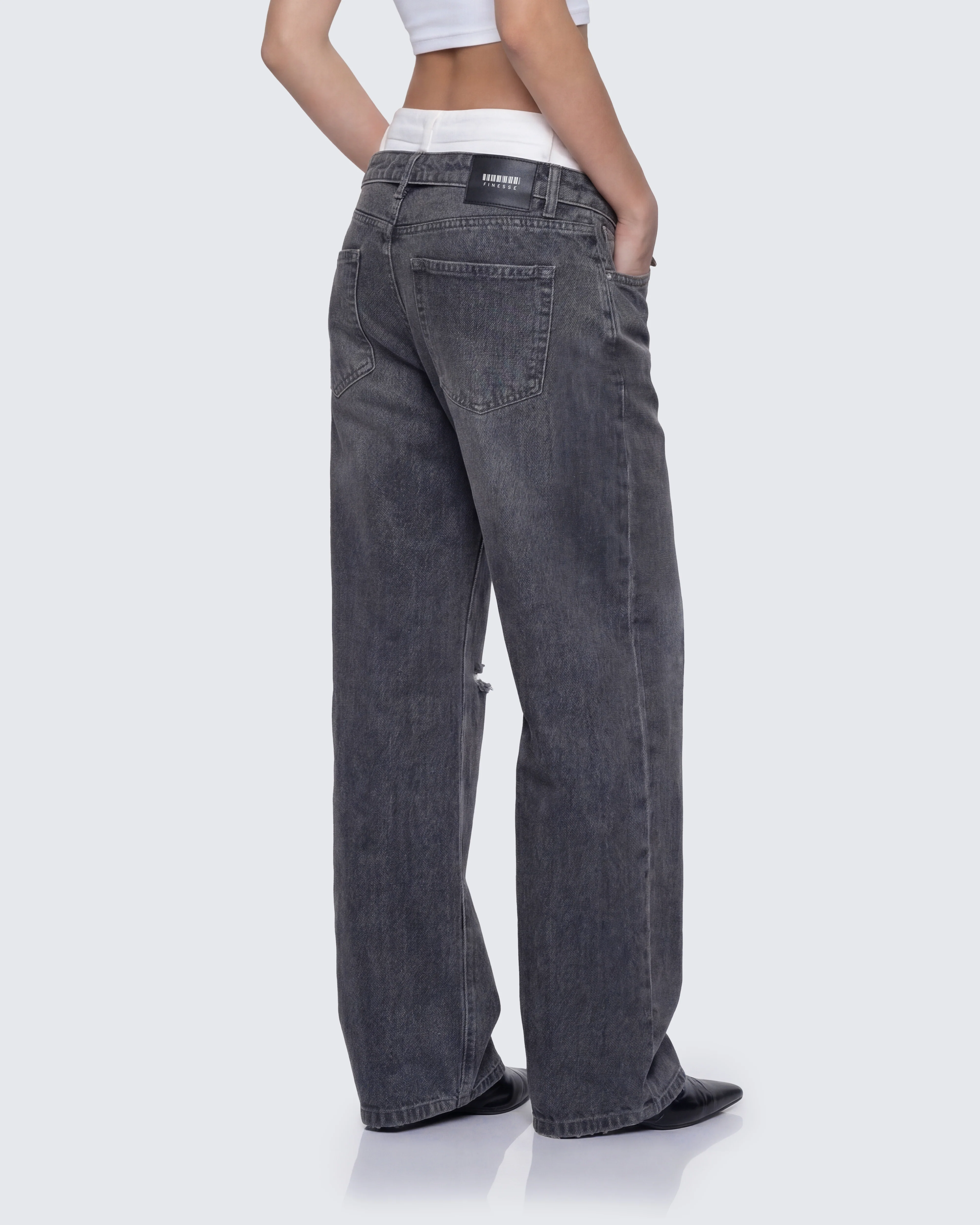 Saxony Grey Double Layer Baggy Jeans - Image 4