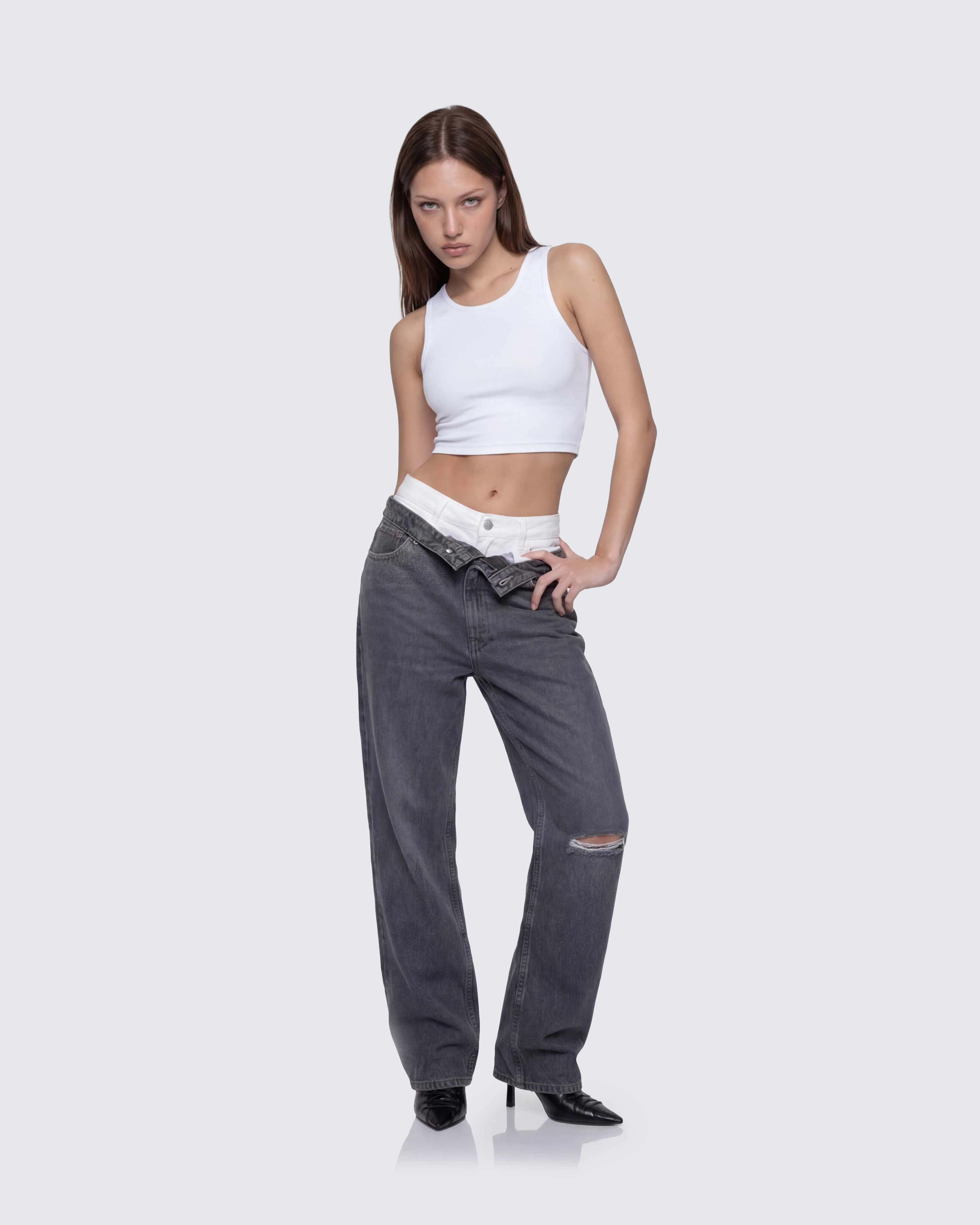 Saxony Grey Double Layer Baggy Jeans - Image 5