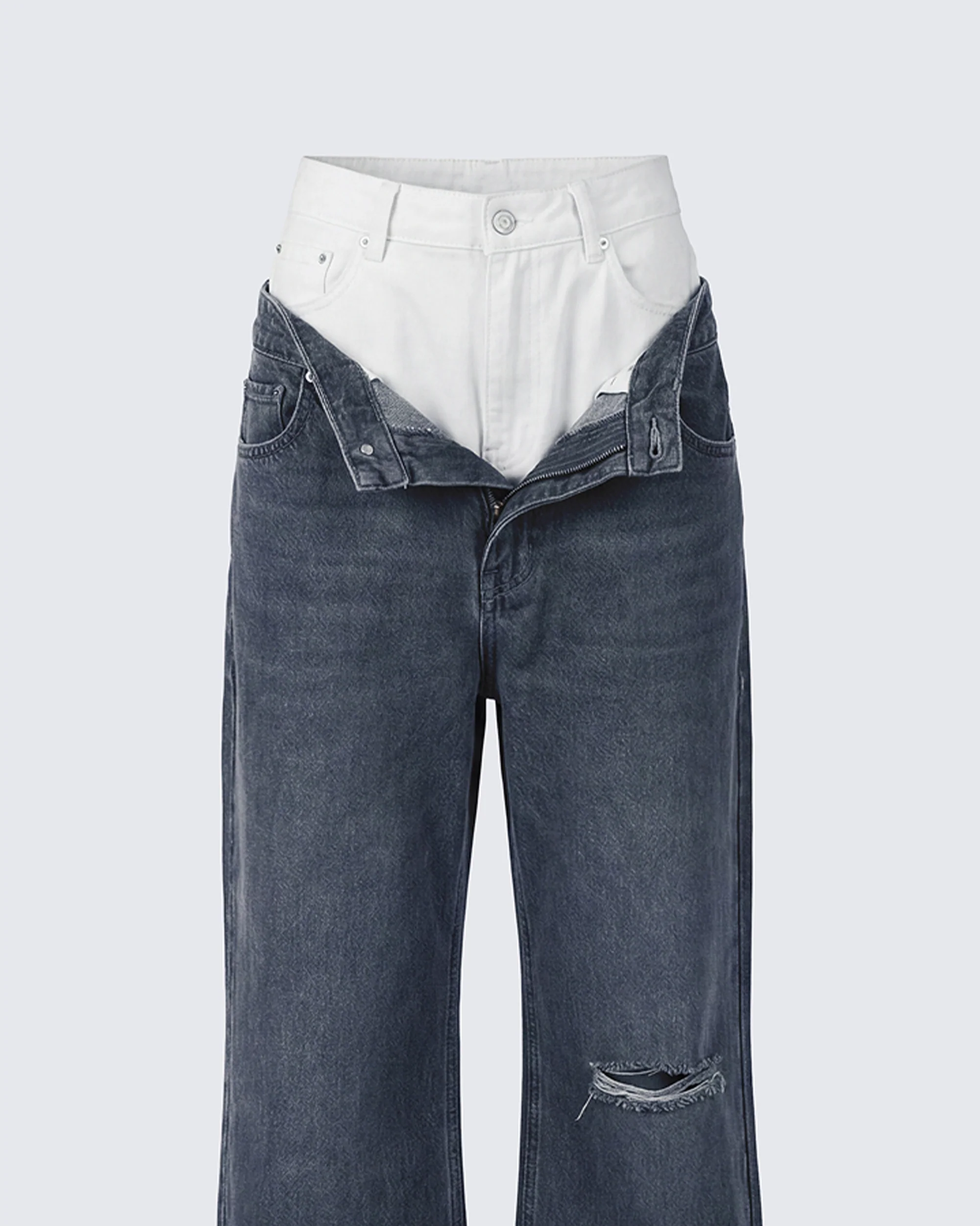 Saxony Grey Double Layer Baggy Jeans - Image 6