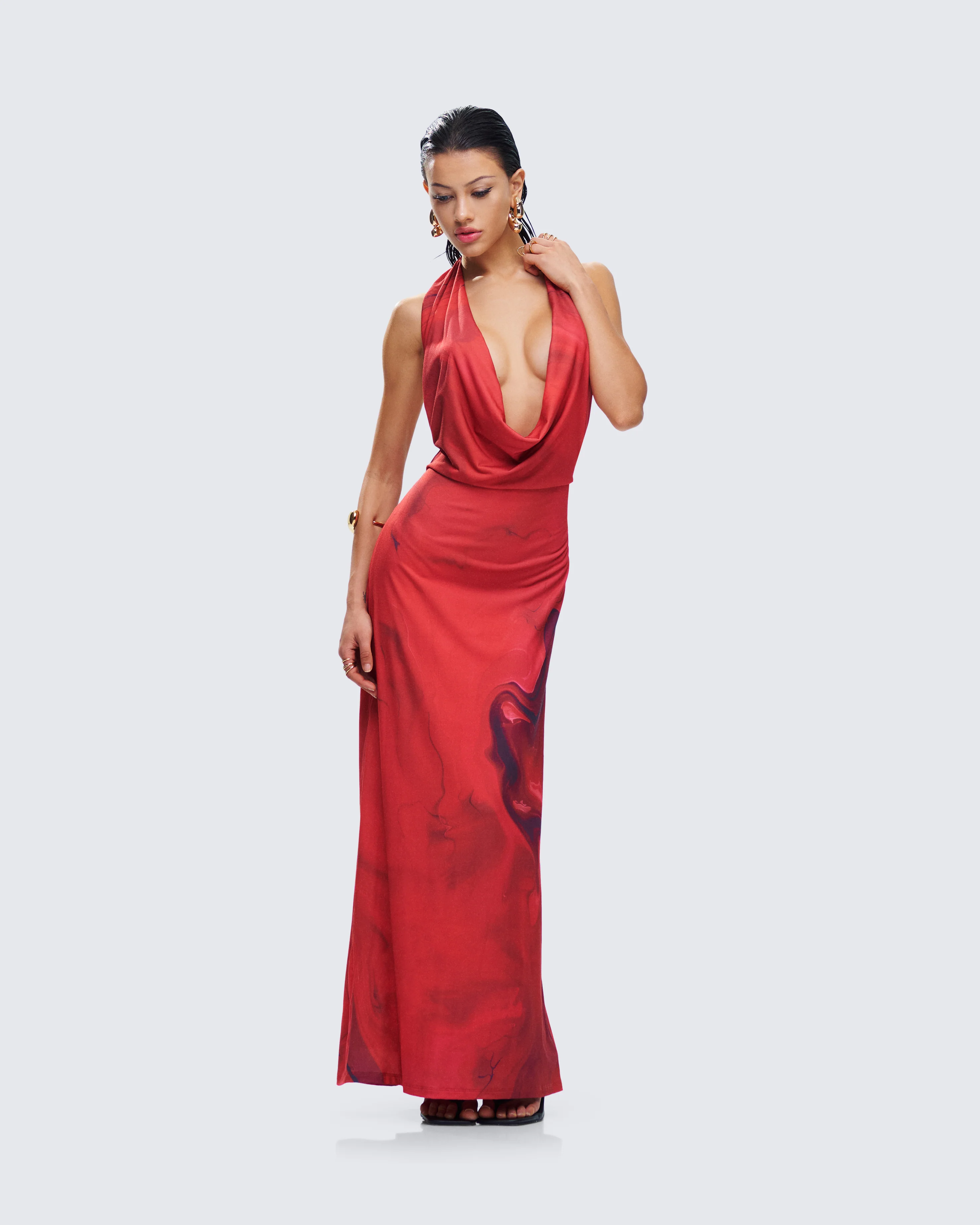 Sayla Red Abstract Print Maxi Dress - Image 5