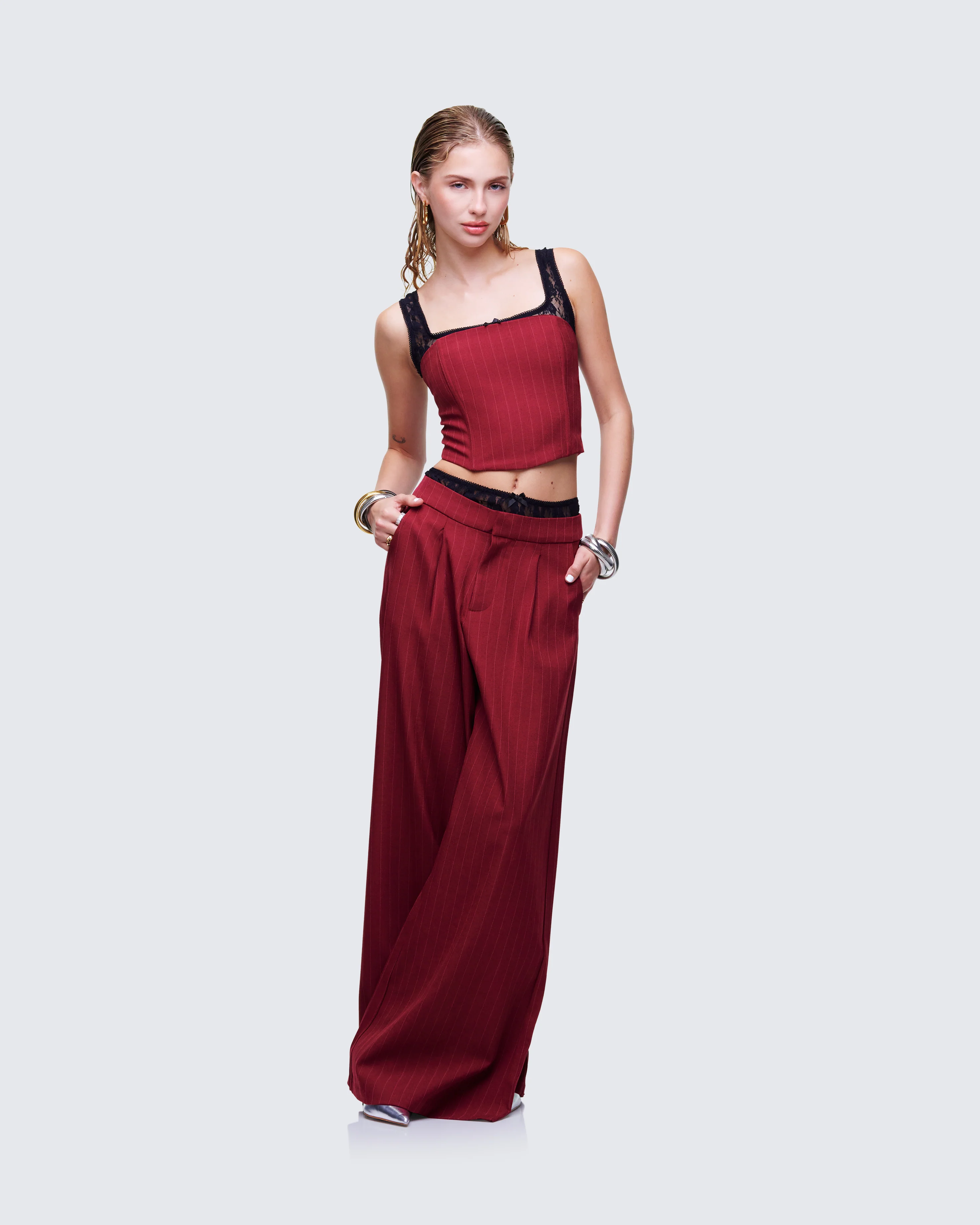 Scarlette Red Pinstripe Corset Top - Image 5