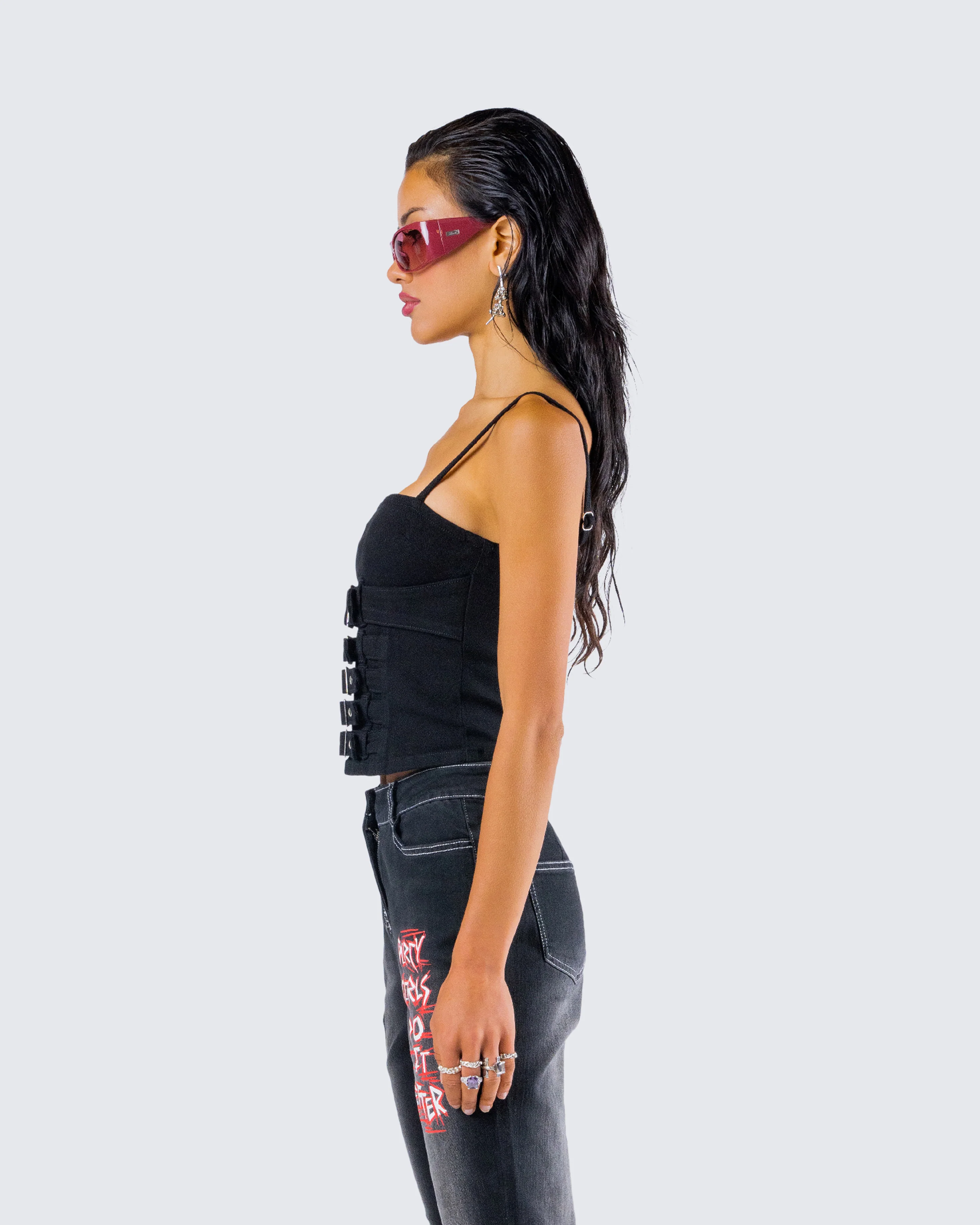 Serenity Black Denim Buckle Top - Image 6