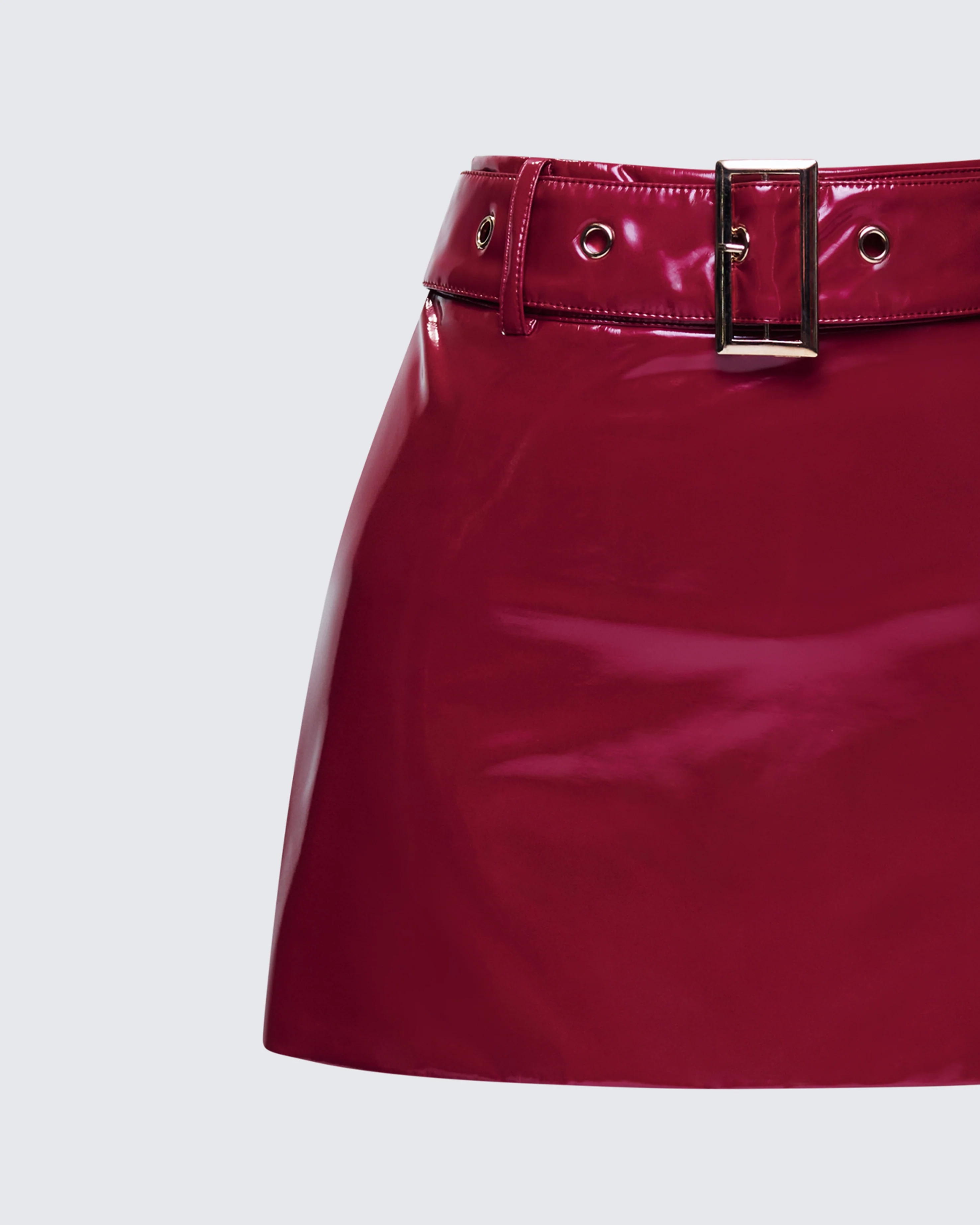 Severine Red Vegan Leather Belted Mini Skirt - Image 6