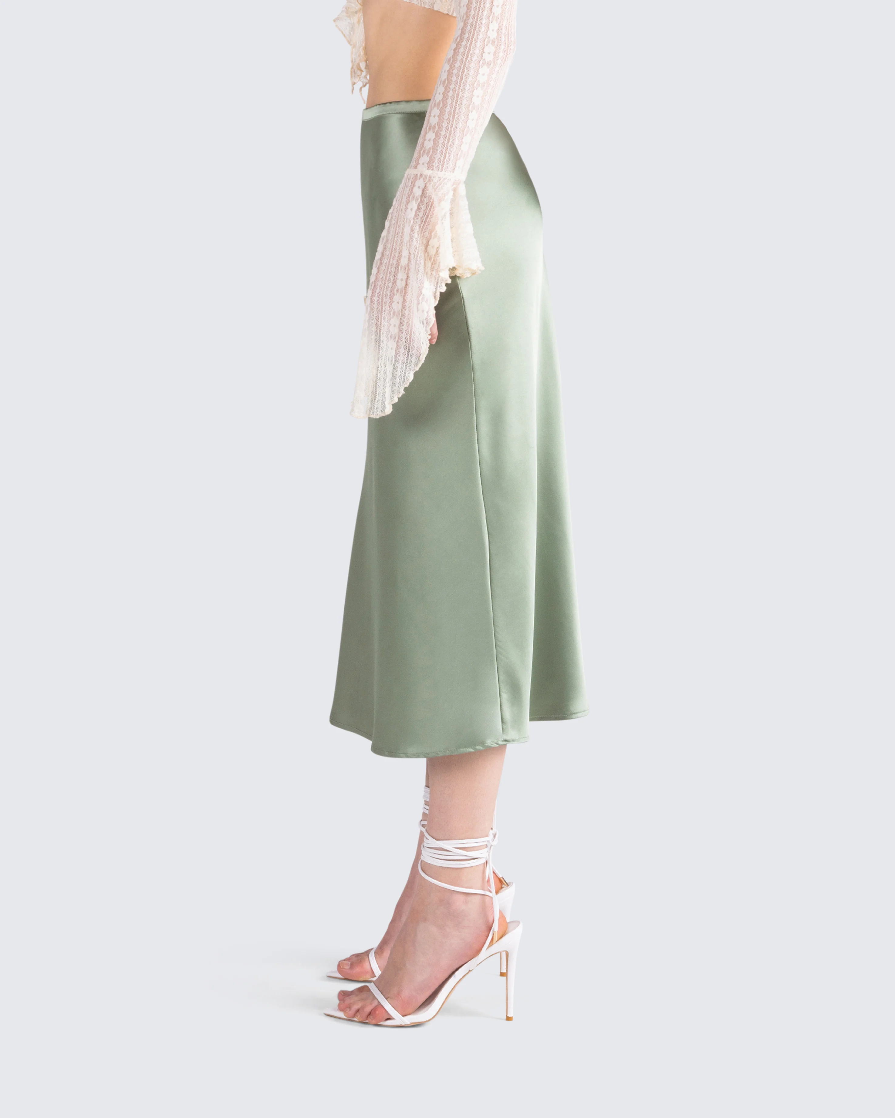 Shae Green Satin Midi Skirt - Image 6