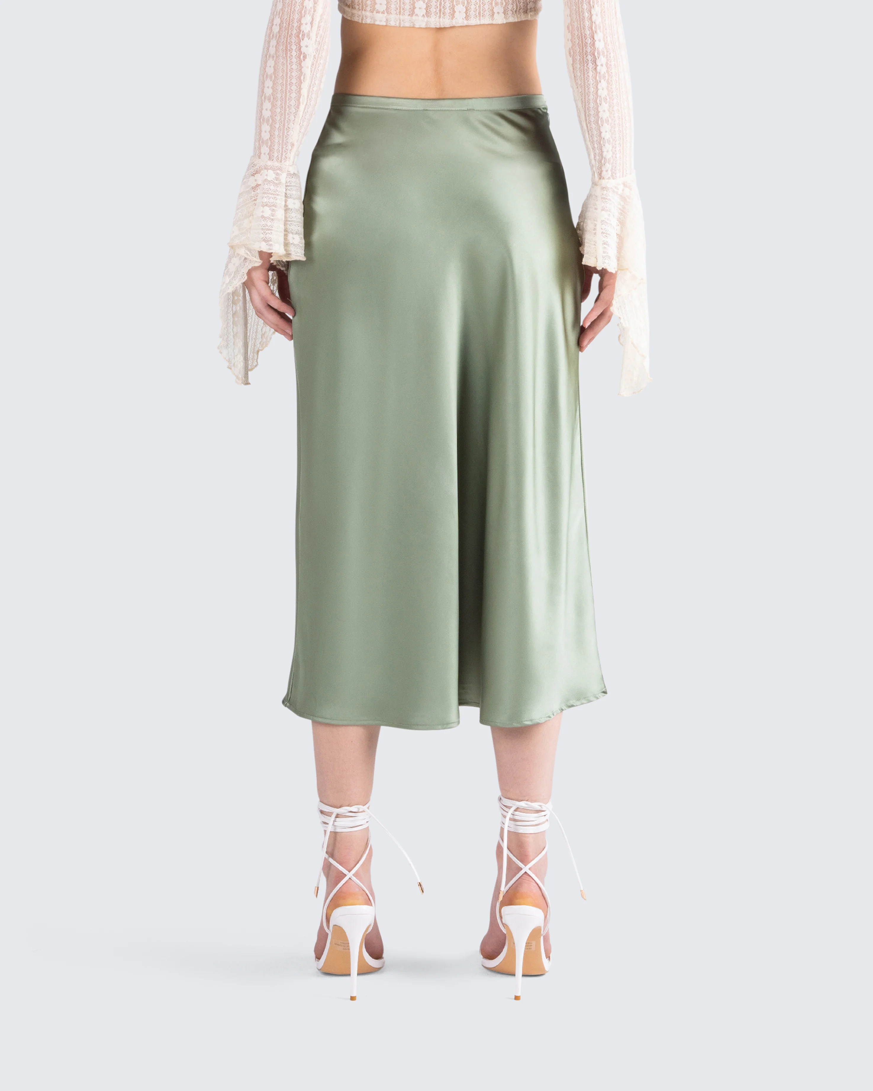 Shae Green Satin Midi Skirt - Image 7