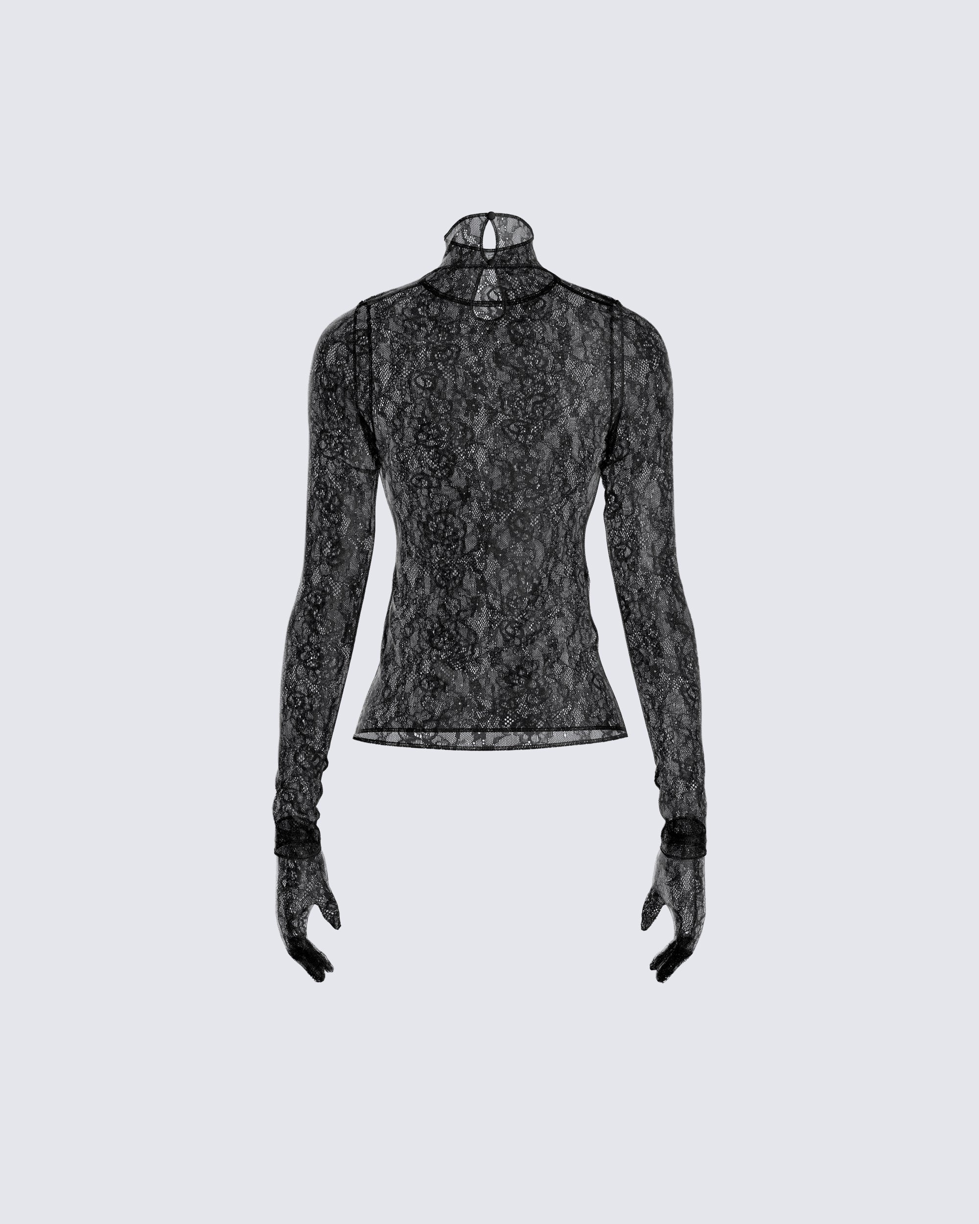 Shia Black Lace Top and Gloves - Image 3