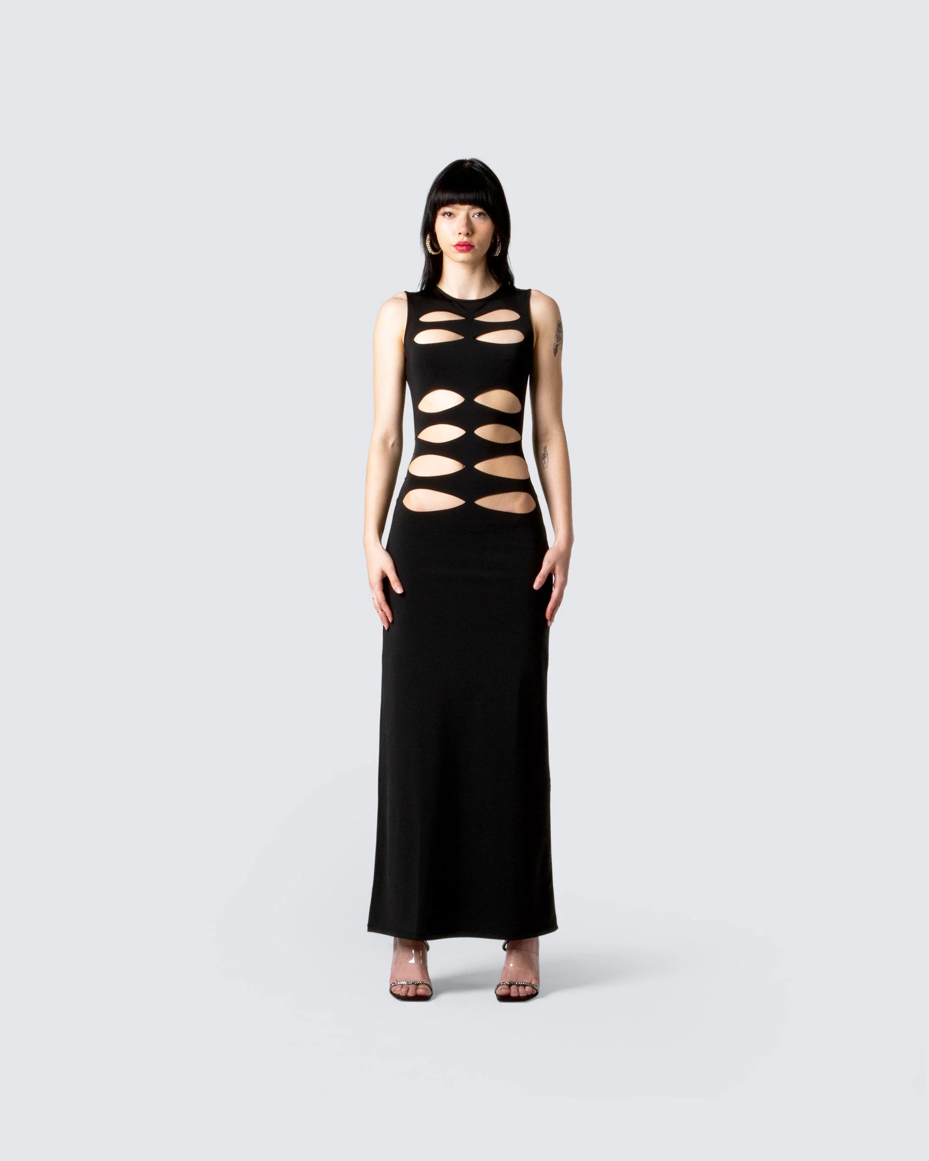 Simone Black Cut Out Dress - Image 4