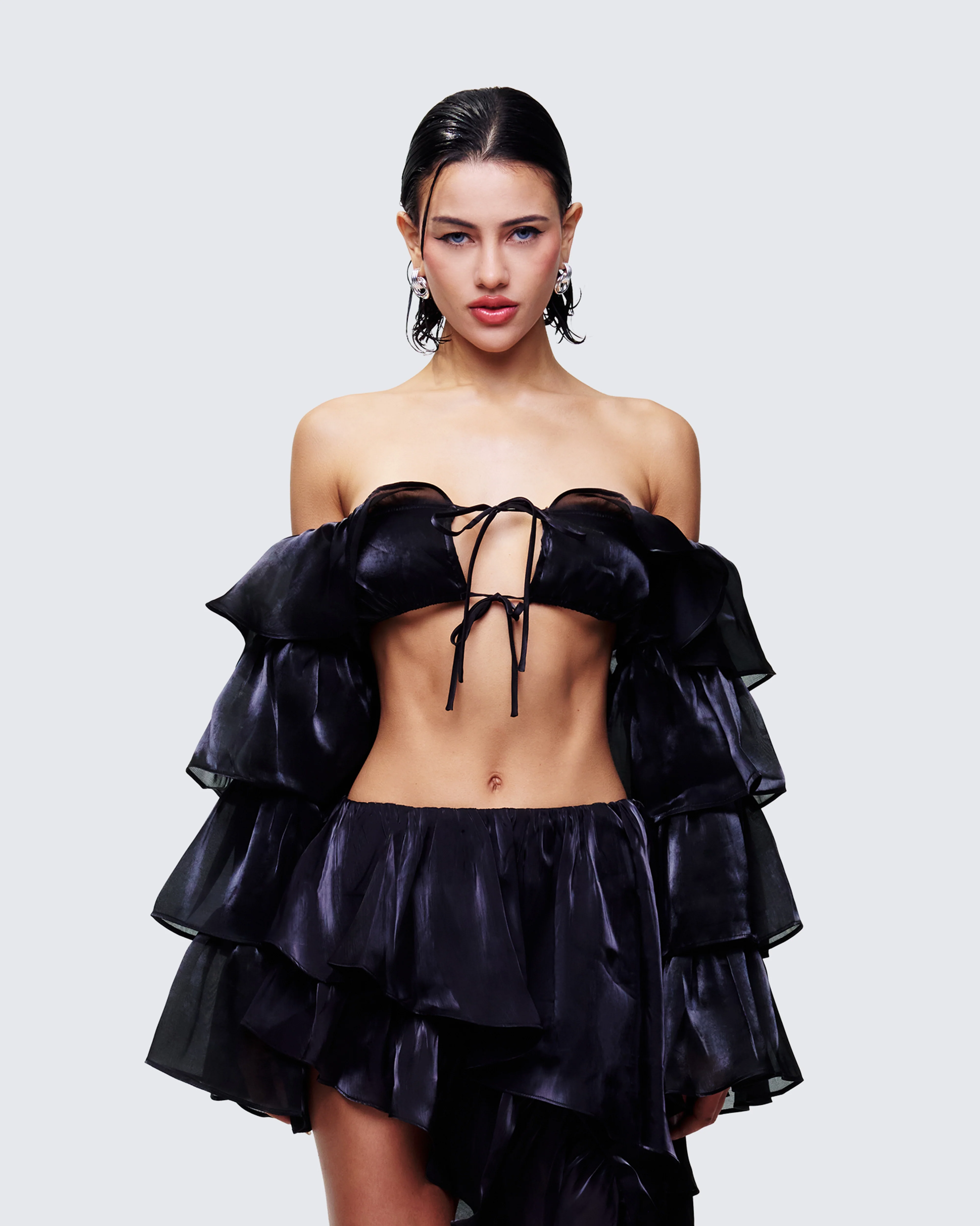Skipper Black Ruffle Sleeve Crop Top - Image 2
