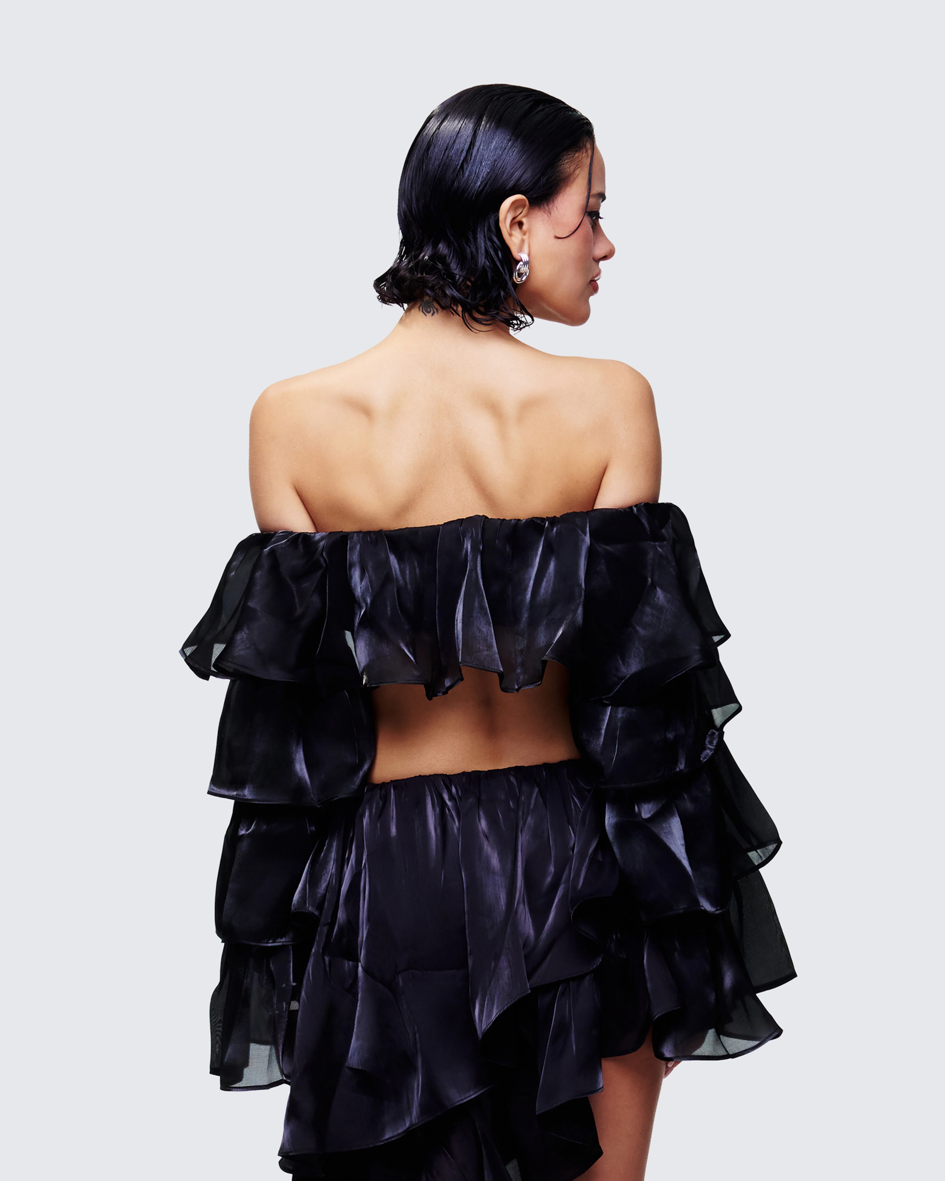 Skipper Black Ruffle Sleeve Crop Top - Image 4