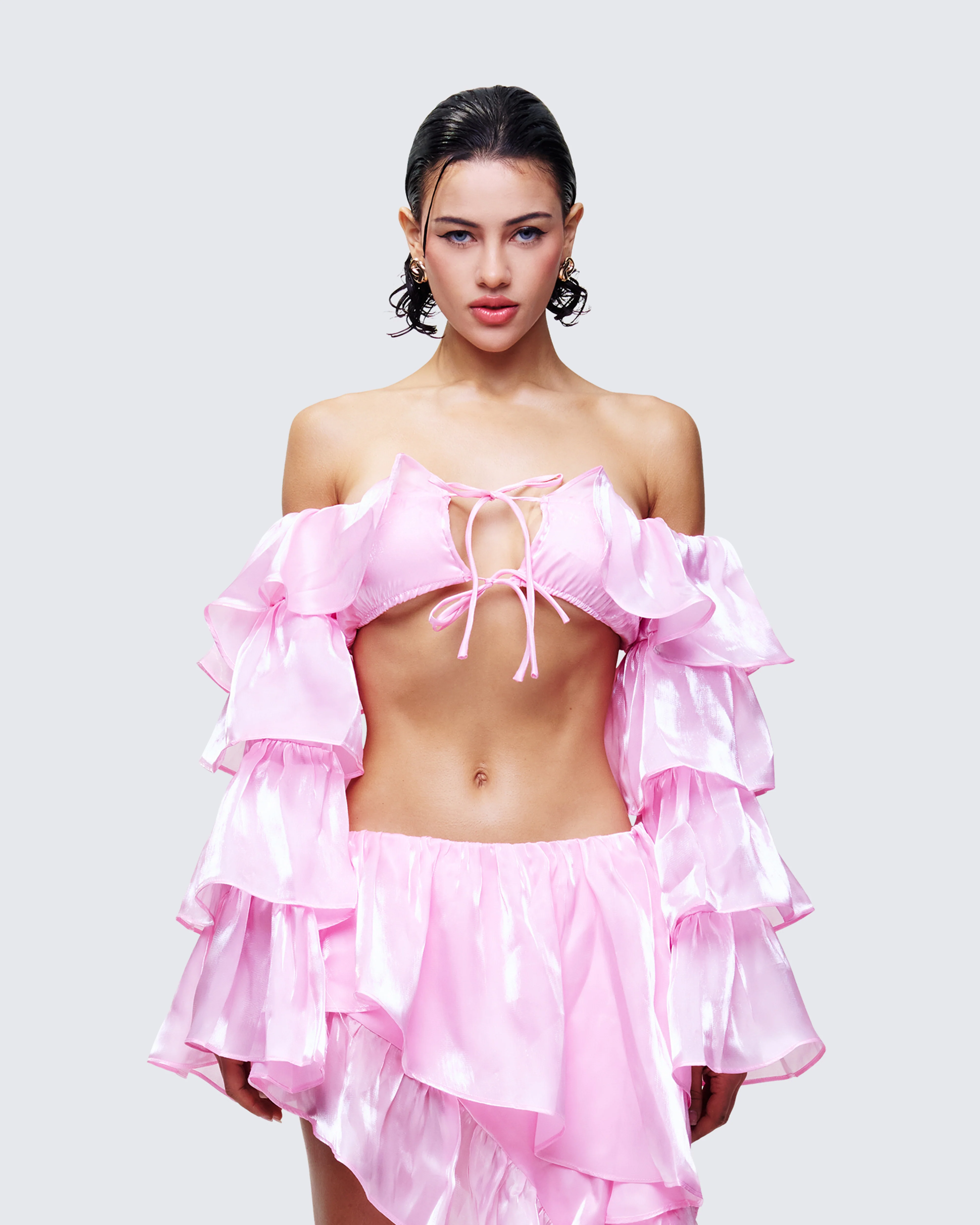 Skipper Pink Ruffle Sleeve Crop Top - Image 2