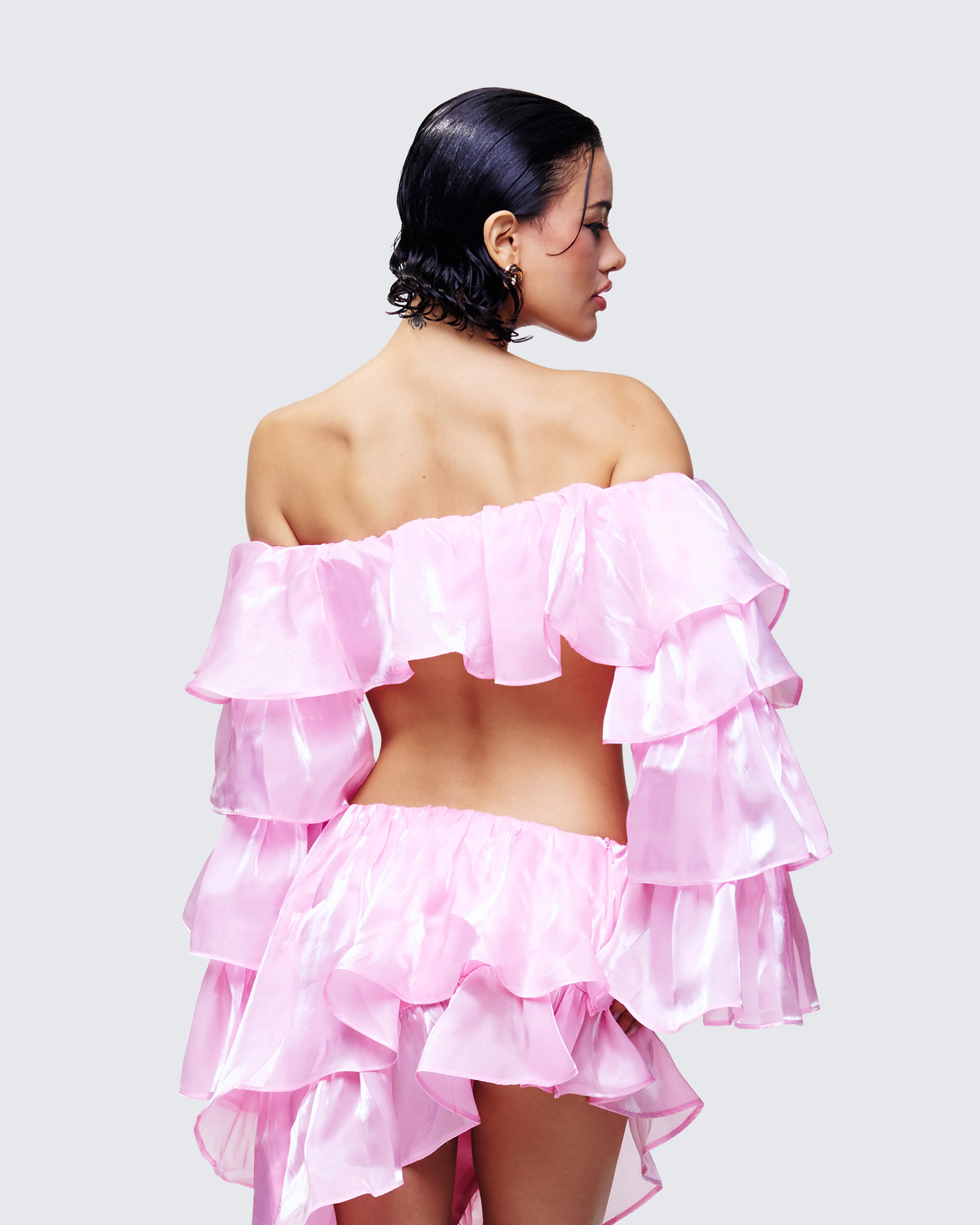 Skipper Pink Ruffle Sleeve Crop Top - Image 4