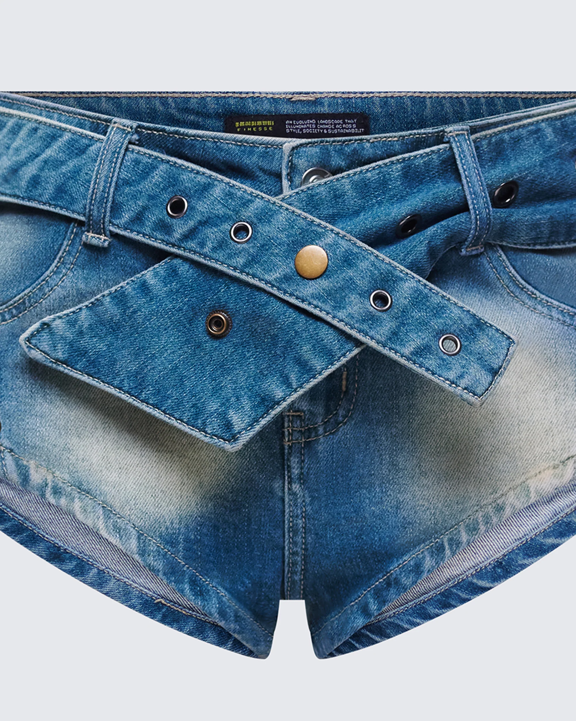 Sol Blue Belted Mini Denim Short - Image 6