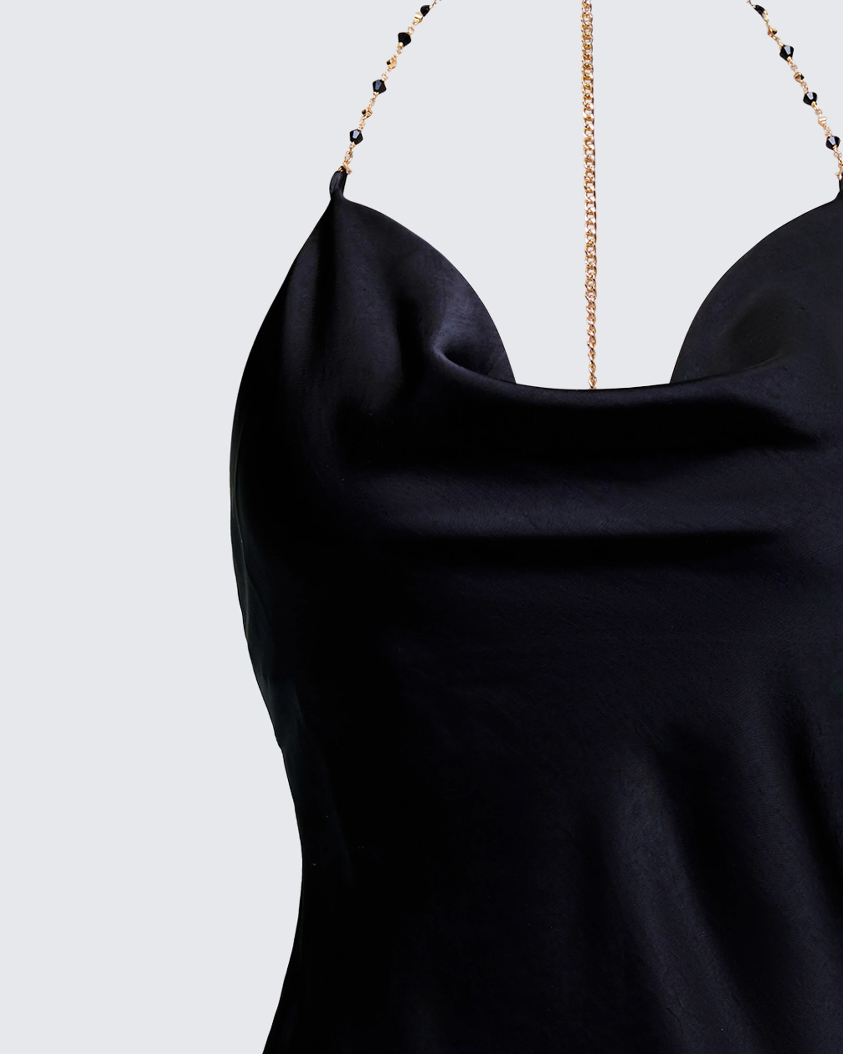Soletta Black Satin Bias Cut Cowl Neck Mini Dress - Image 6