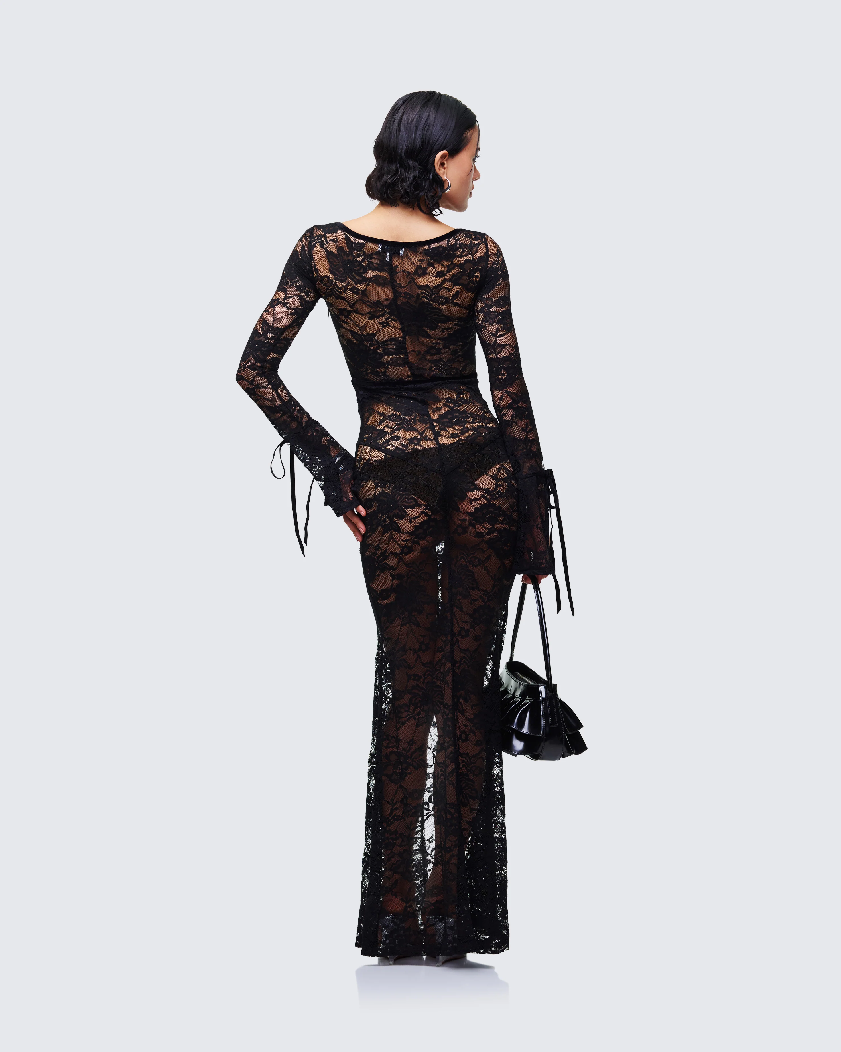 Sonia Black Sheer Peekaboo Lace Maxi Dress - Image 7
