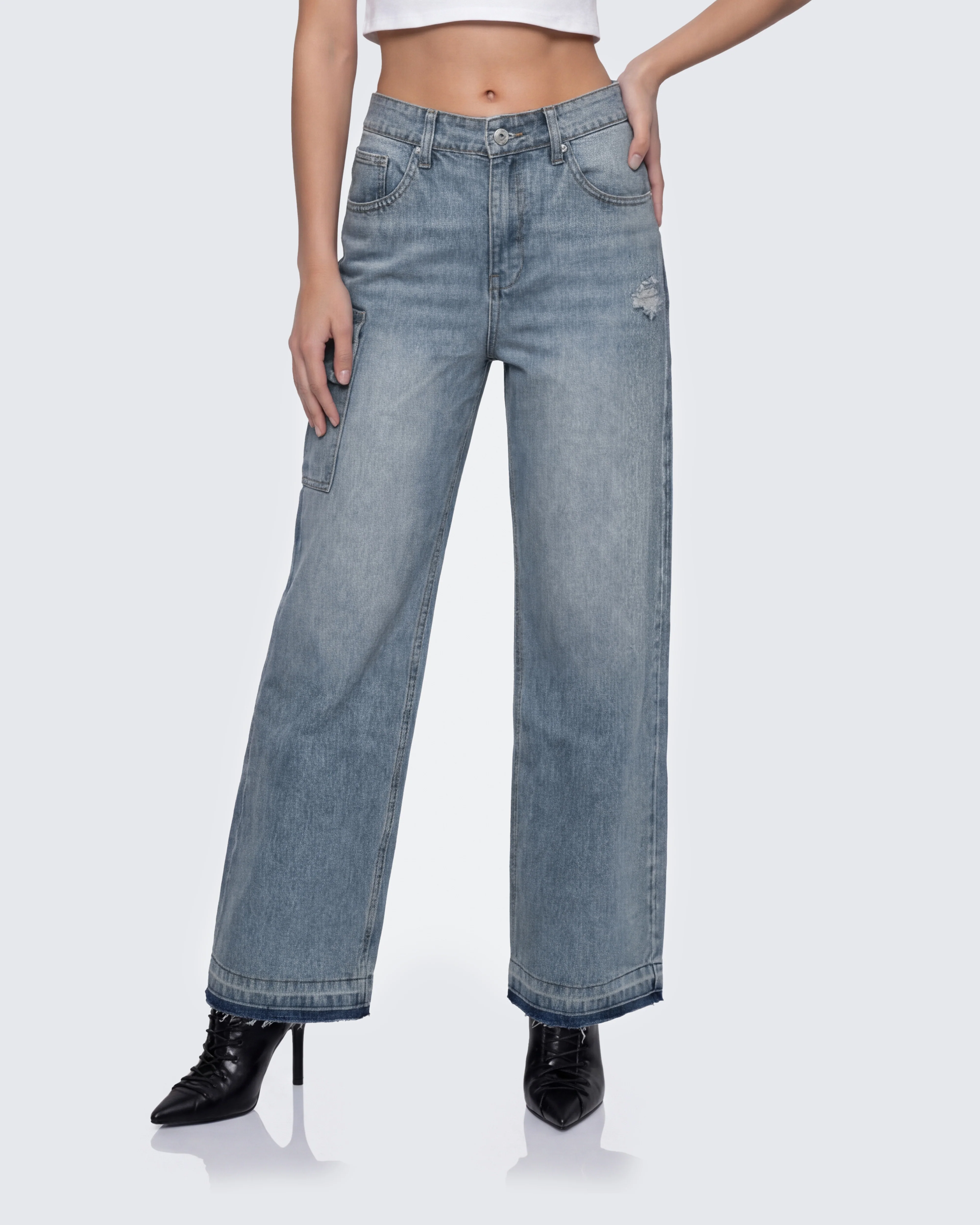 Stems Blue Cargo Boyfriend Low Waist Jean - Image 3