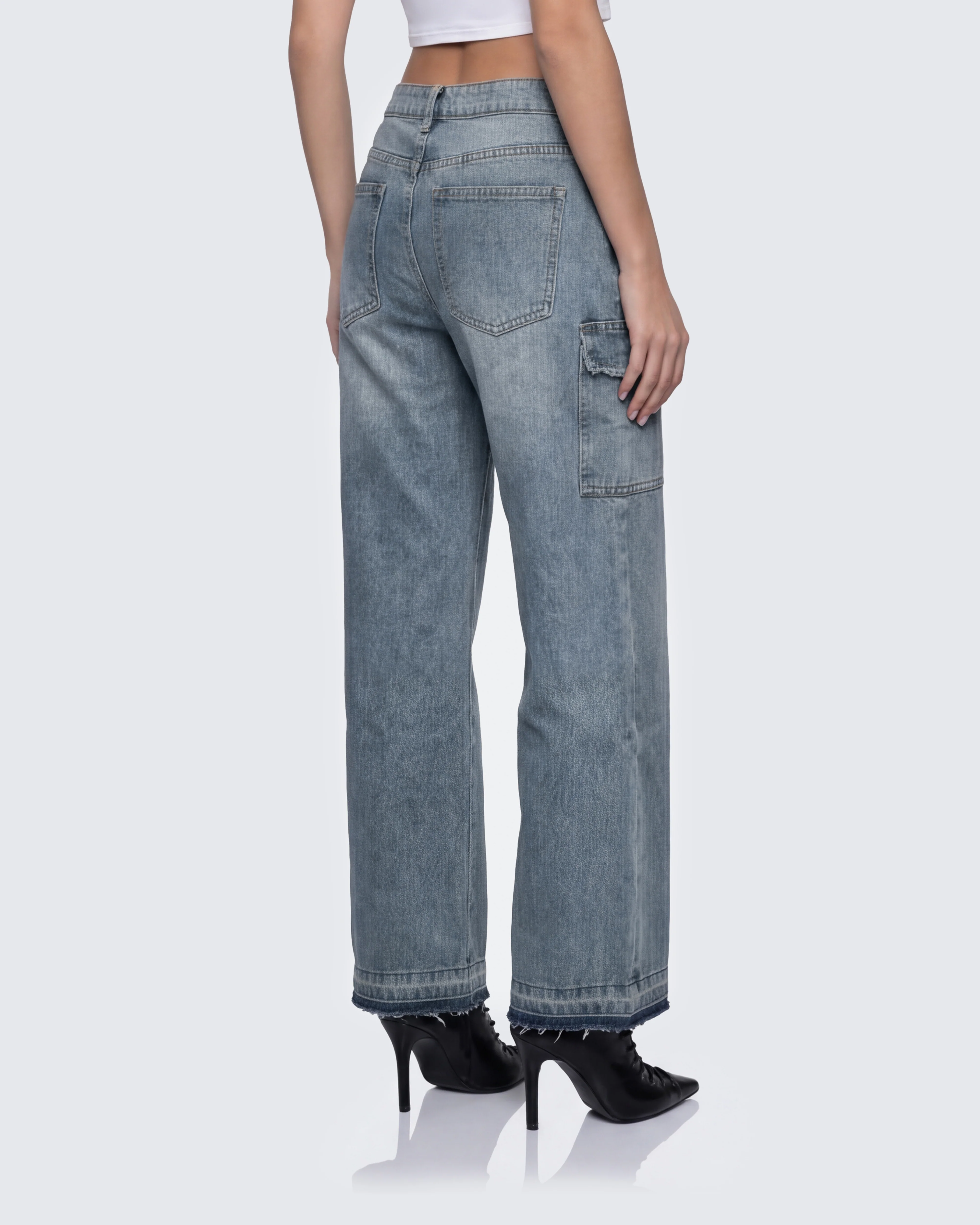 Stems Blue Cargo Boyfriend Low Waist Jean - Image 4