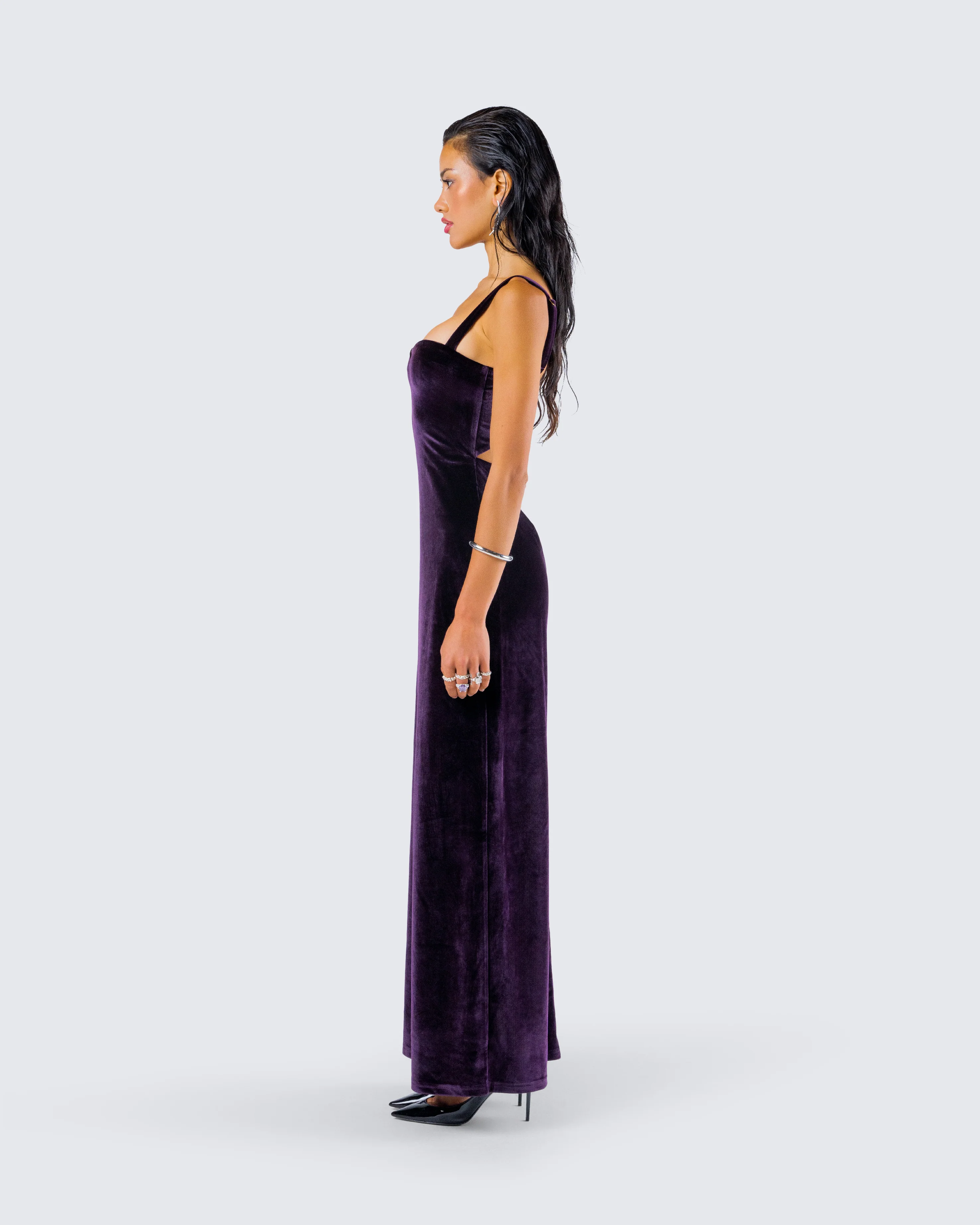 Stephanie Purple Velvet Maxi Dress - Image 6