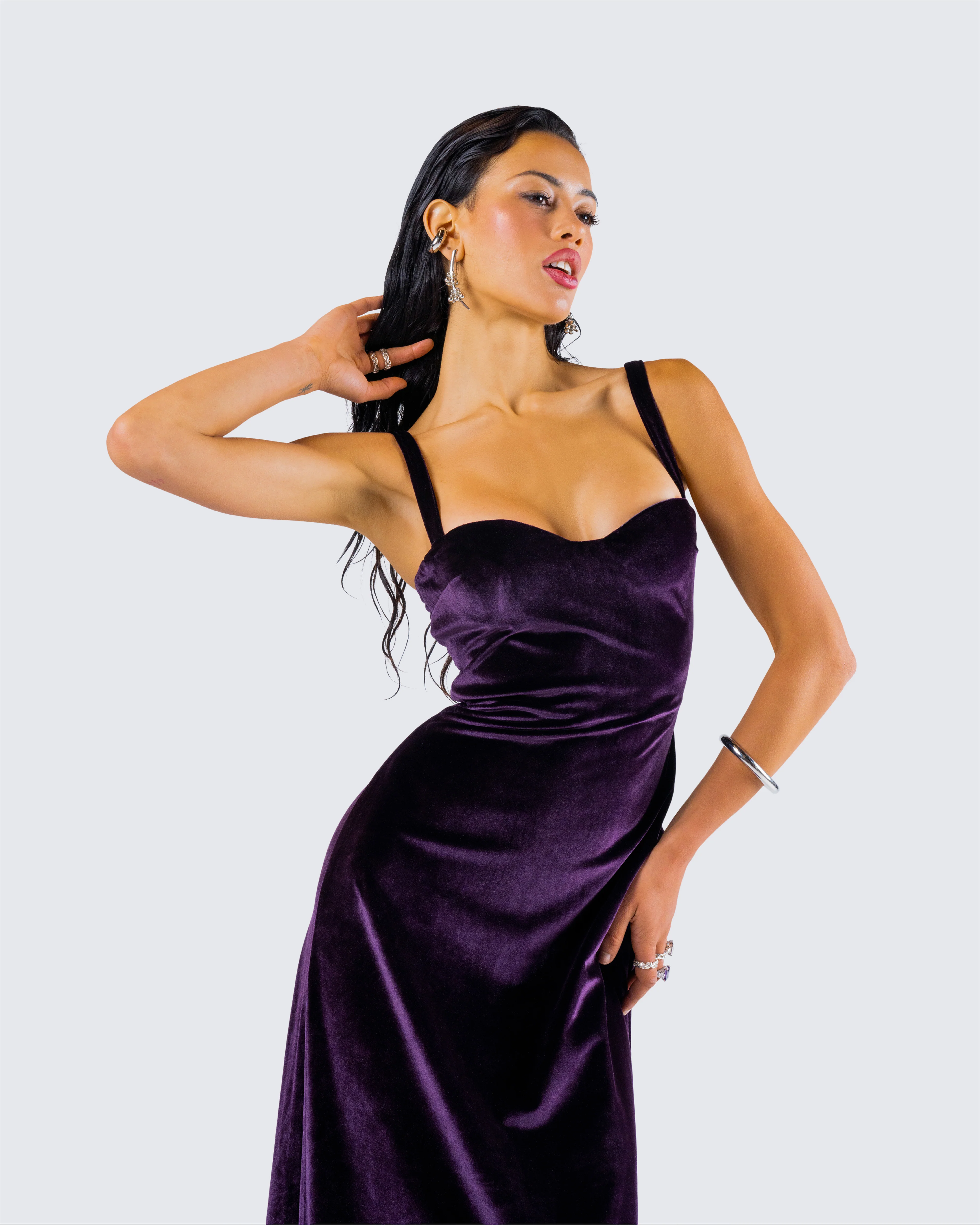 Stephanie Purple Velvet Maxi Dress - Image 9