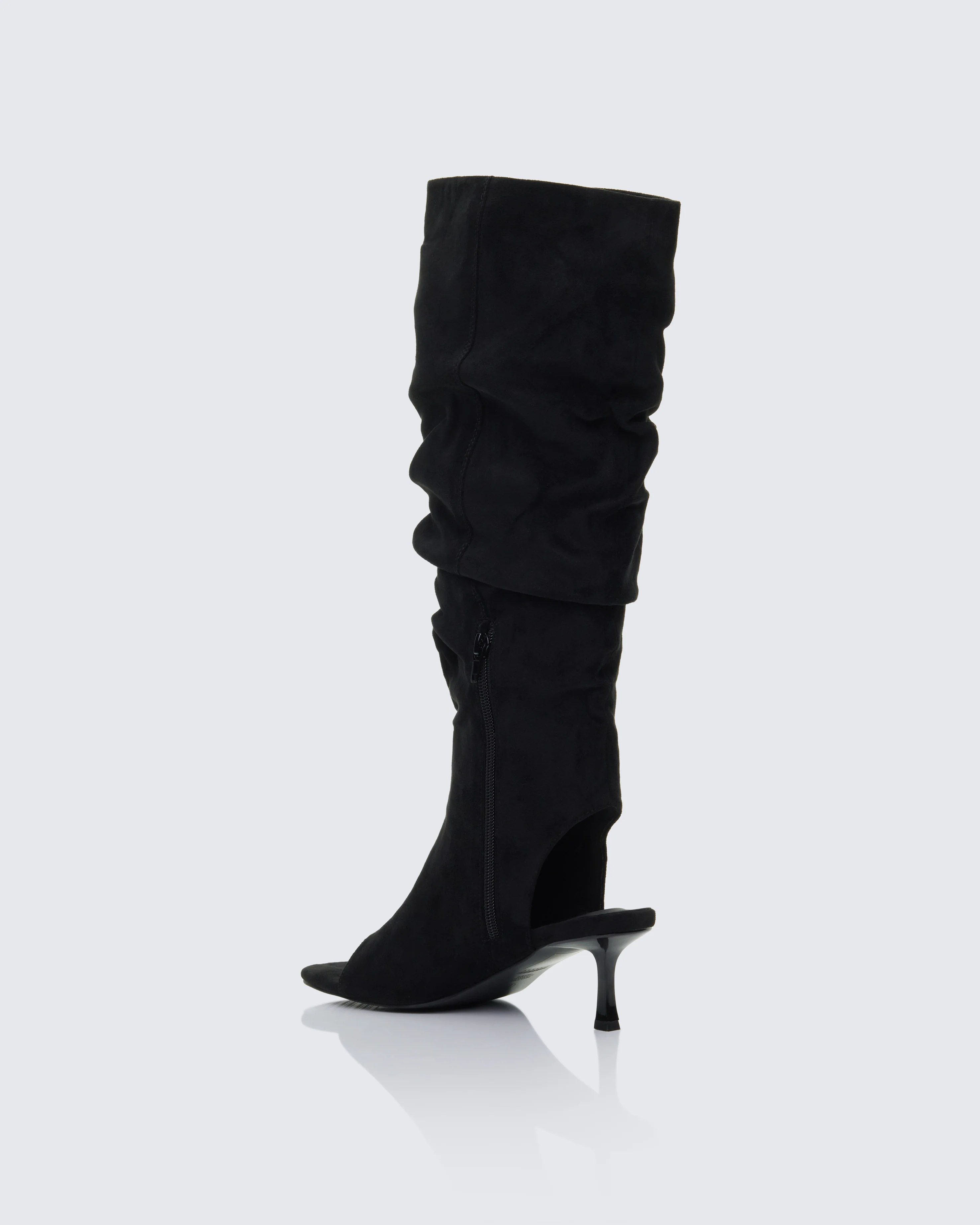 Stormi Black Faux Suede Open Toe Slouch Boots - Image 3