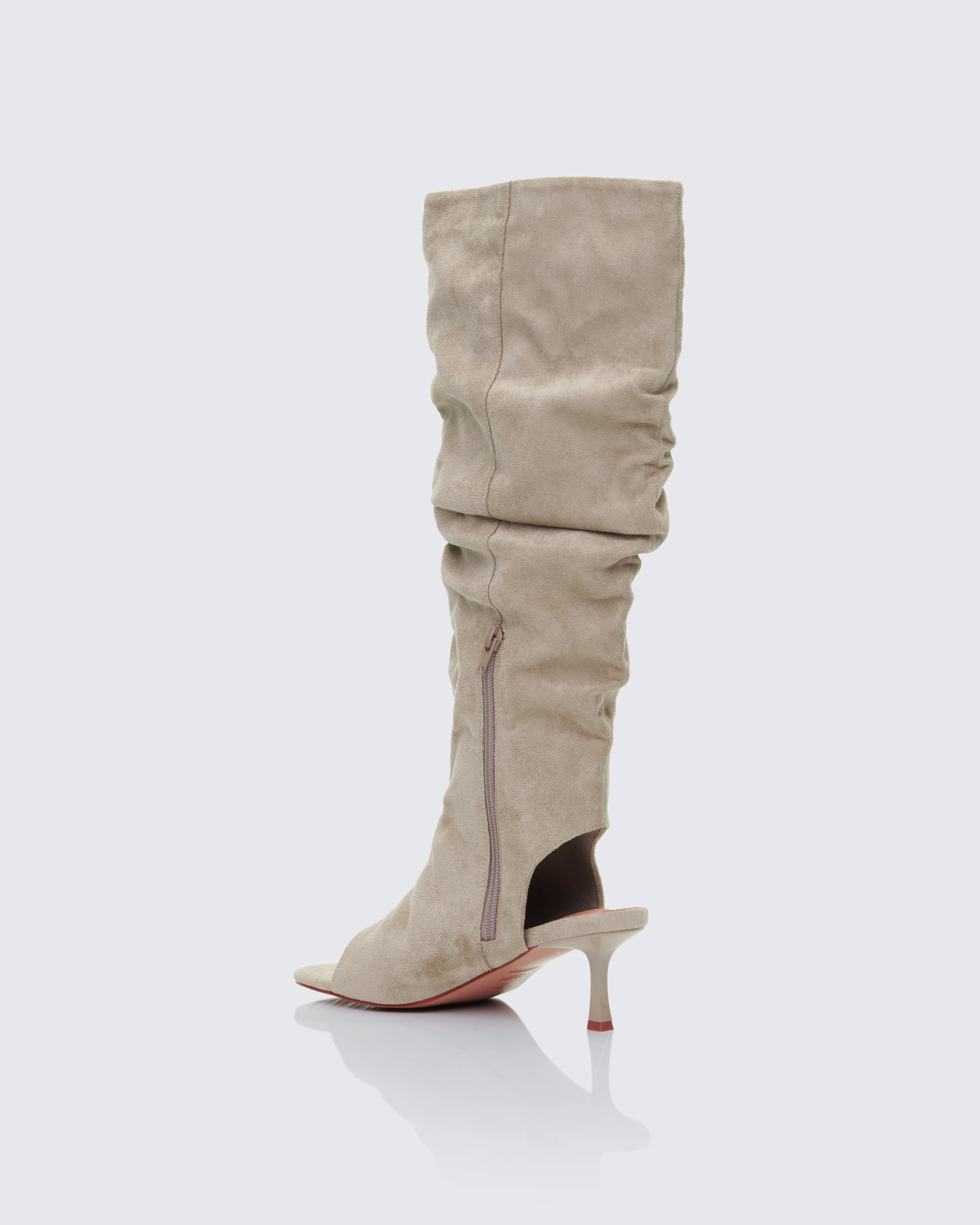 Stormi Sand Faux Suede Open Toe Slouch Boots - Image 3