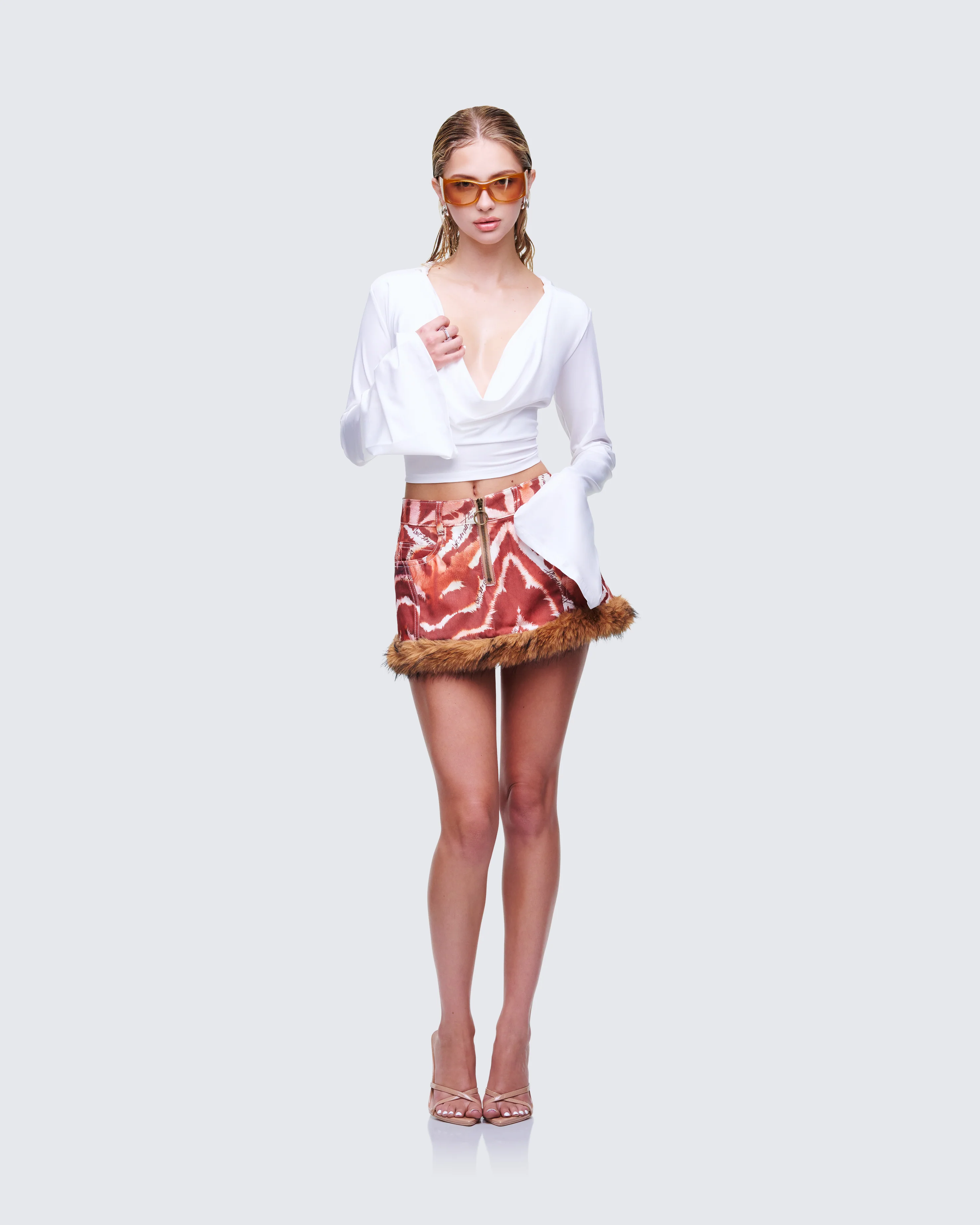 Suha Multi Print Fur Trim Micro Skirt - Image 5