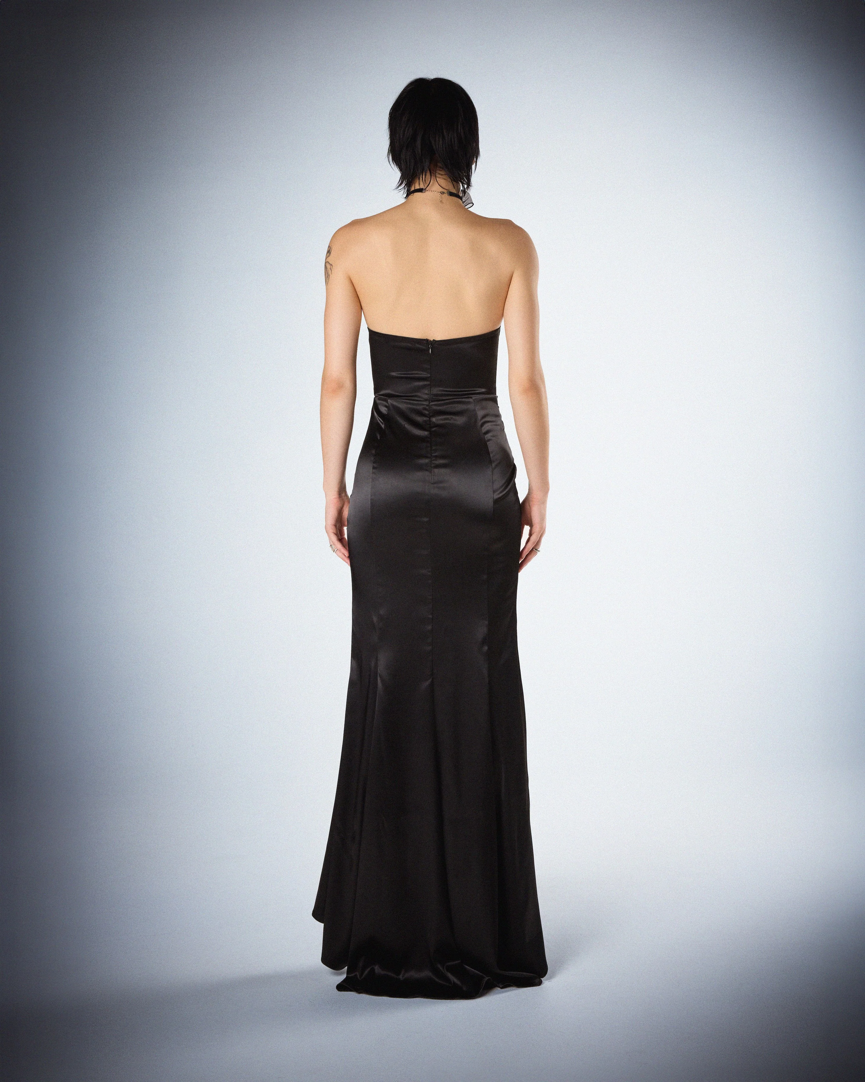 Suri Black Satin Strapless Gown - Image 7